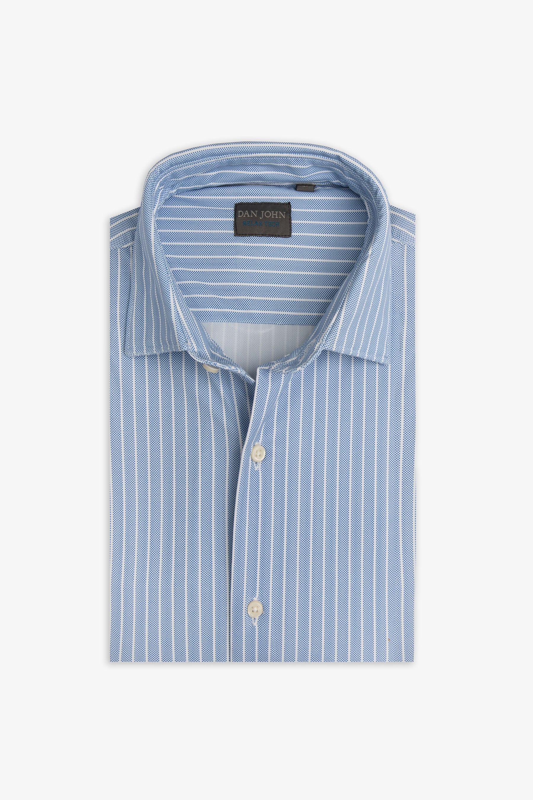 Camicia a righe stretch celeste slim-Dan John