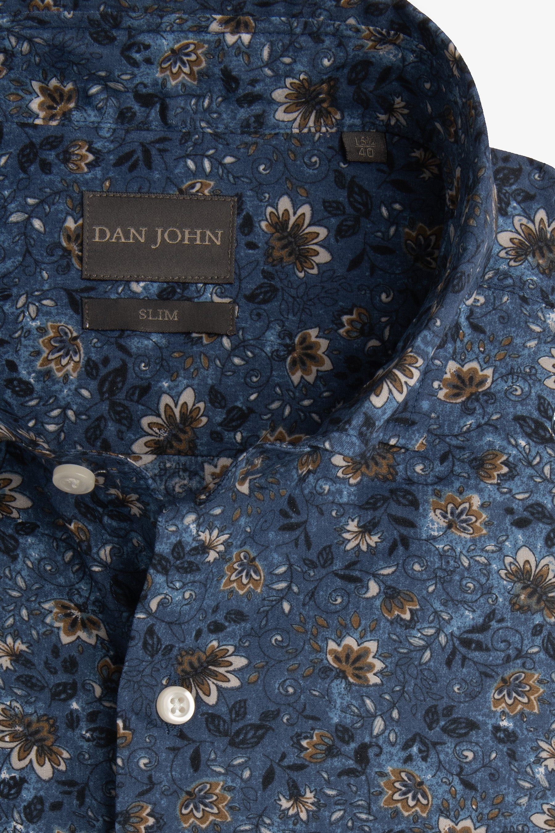 Camicia fantasia fiori blu slim-Dan John