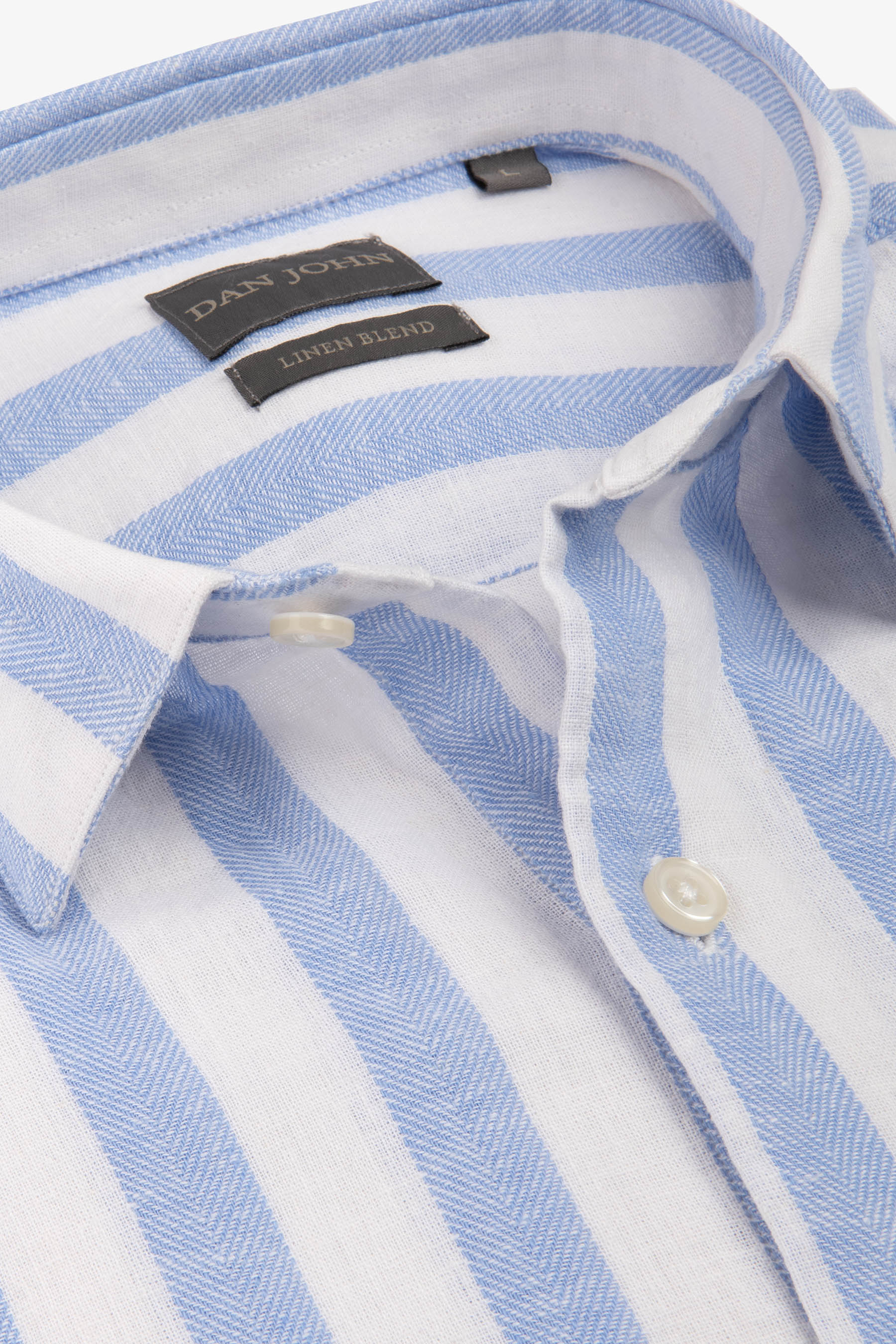 Camicia misto lino a righe larghe azzurro-Dan John