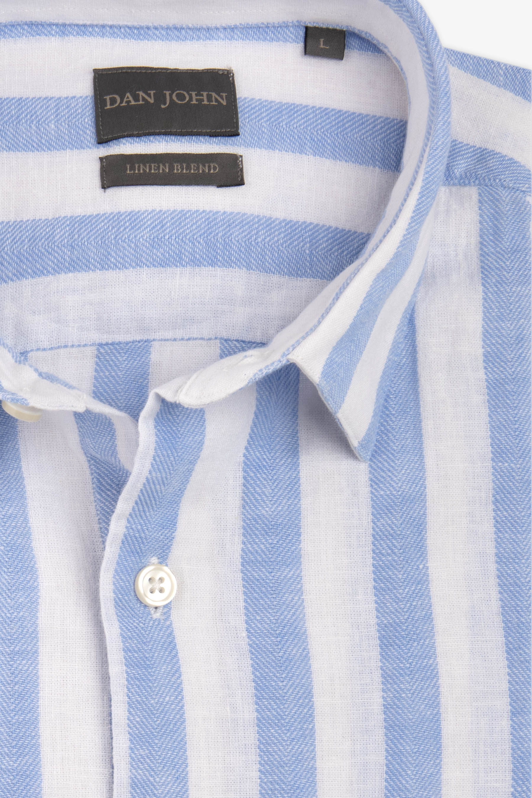Camicia misto lino a righe larghe azzurro-Dan John