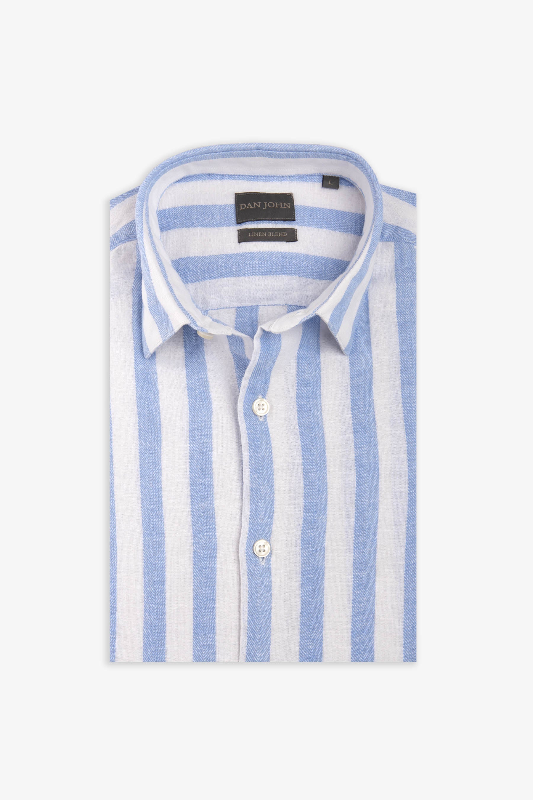 Camicia misto lino a righe larghe azzurro-Dan John