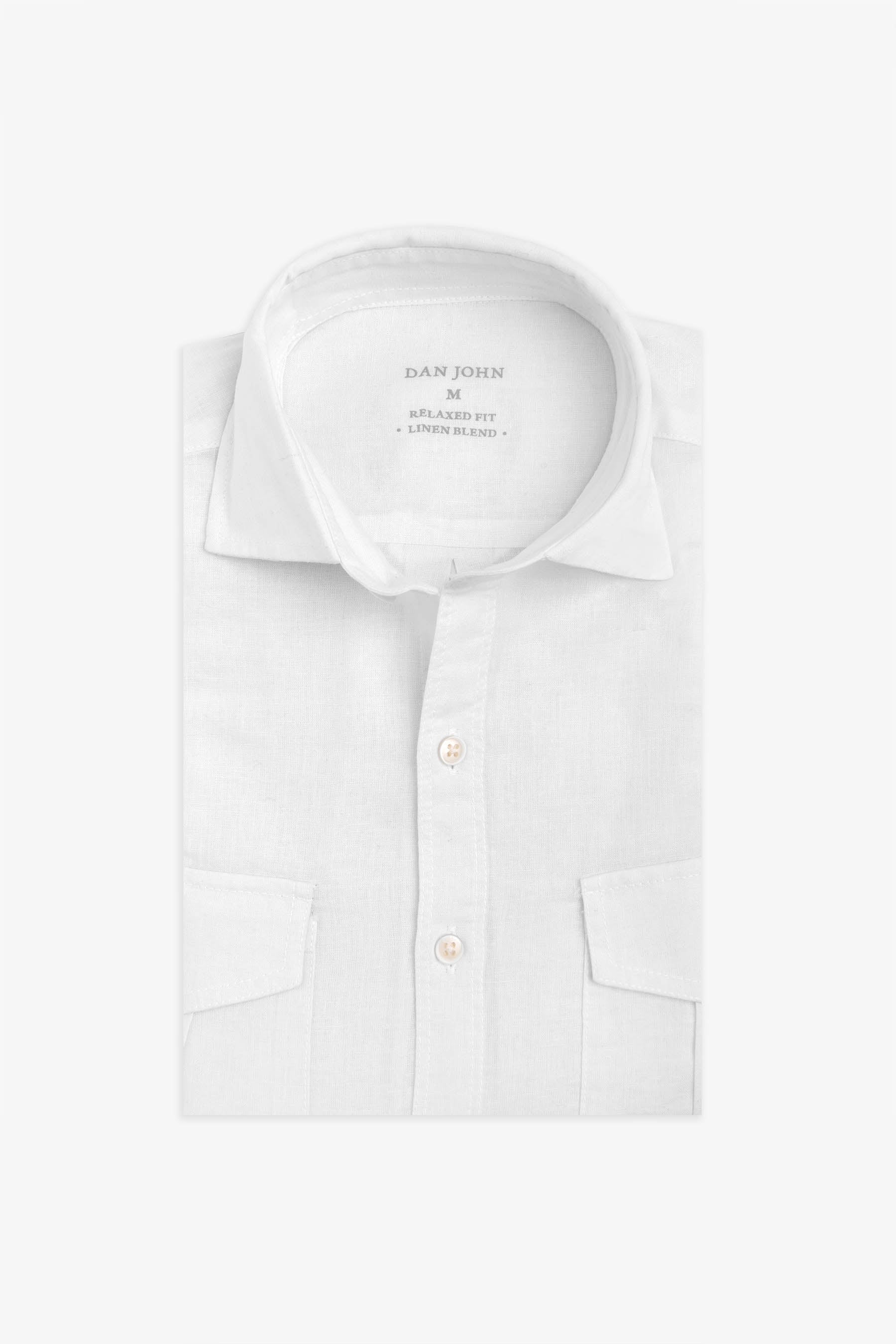 Camicia misto lino con tasche sul petto bianca-Dan John