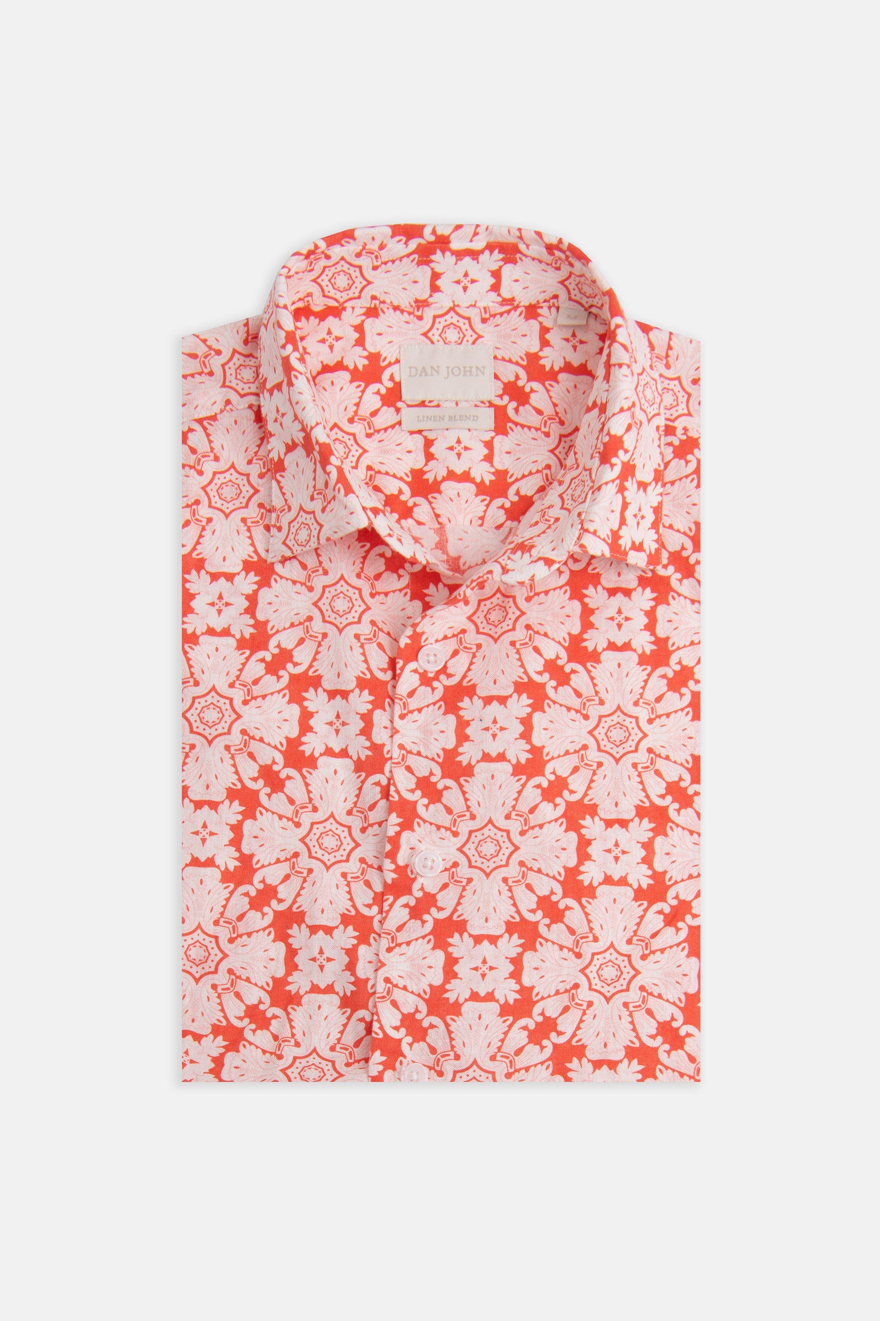 Camicia misto lino fantasia macro fiore albicocca-Dan John