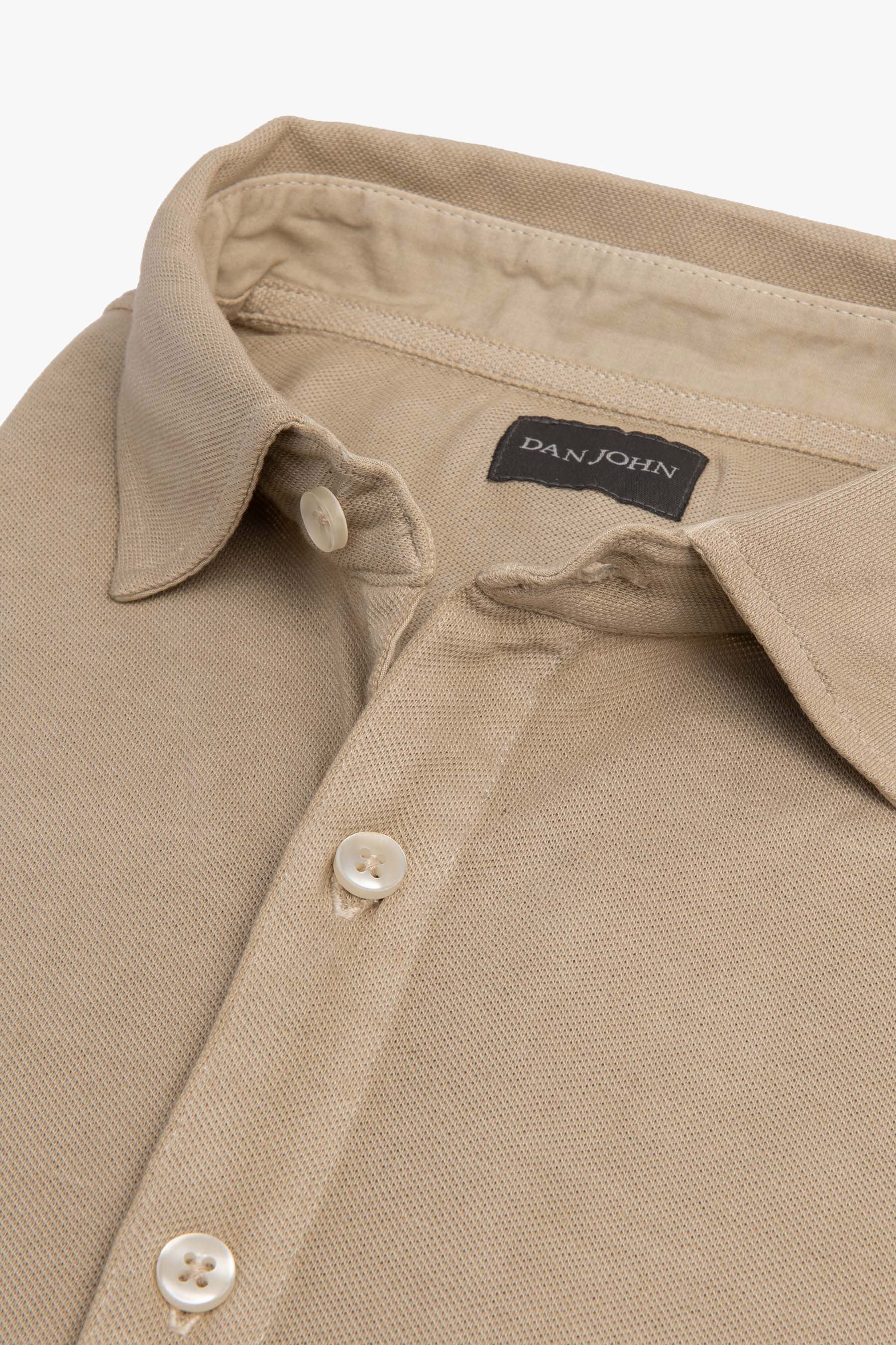 Camicia piquet di cotone beige slim-Dan John