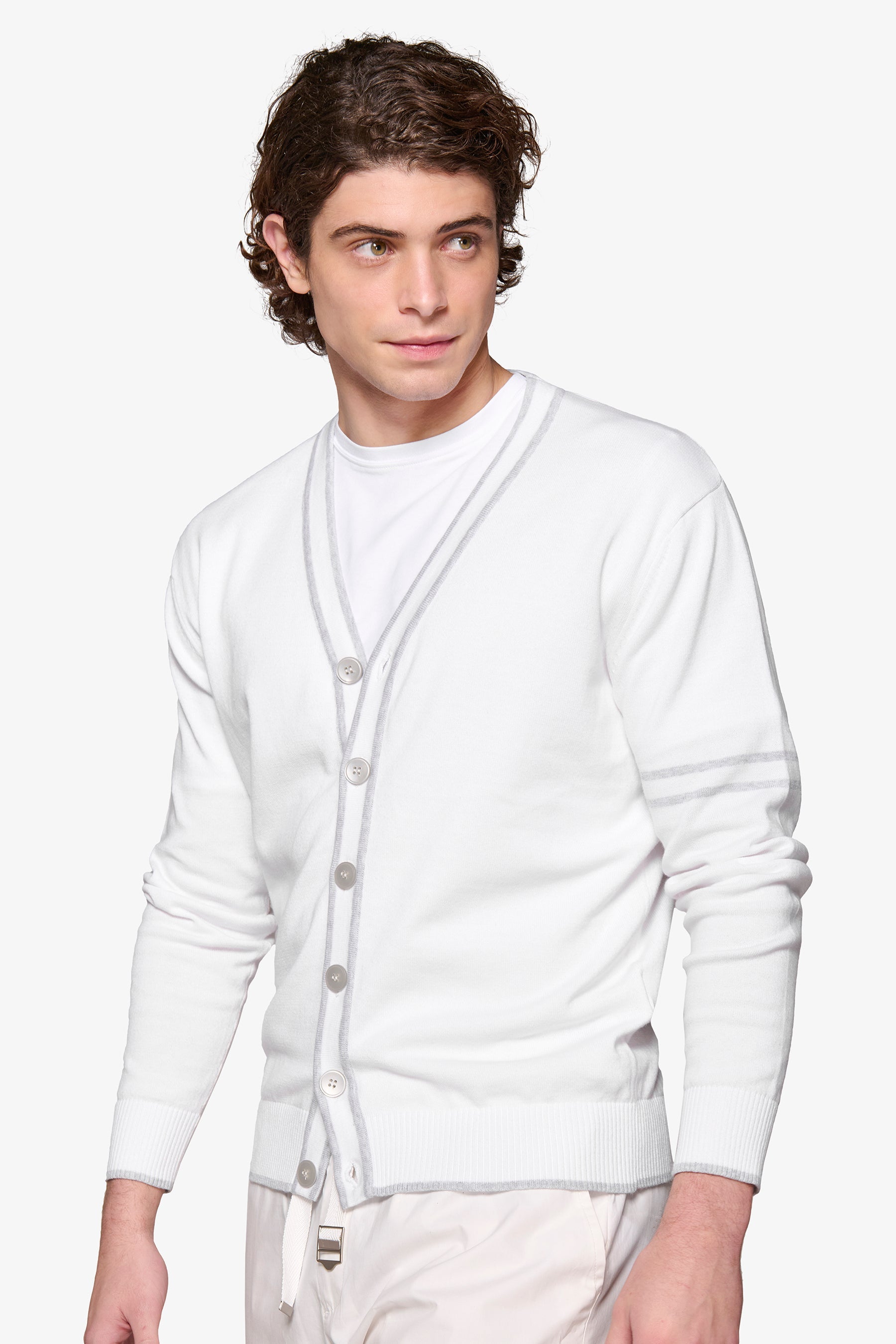 Cardigan profili rigati DNJ crema-Dan John