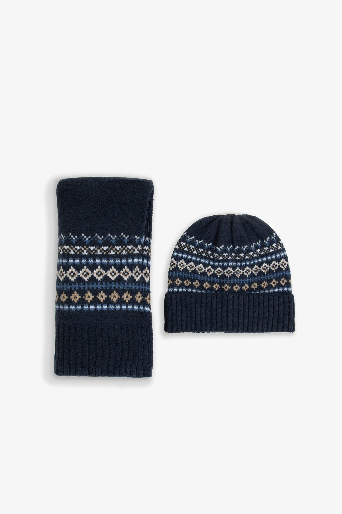 Kit sciarpa e cappello beanie jacquard blu