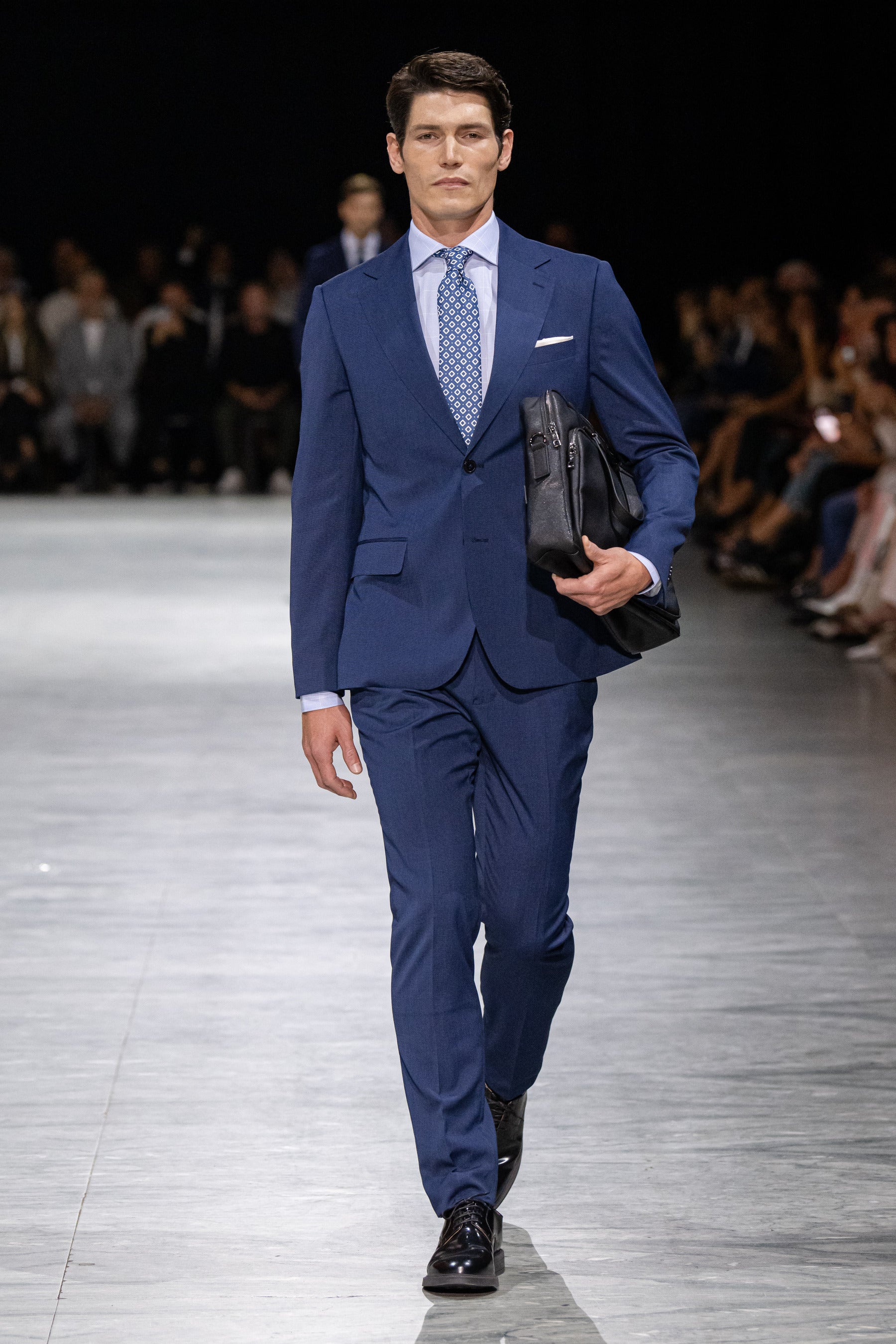 Giacca da abito trama punto a spillo blu slim-Dan John