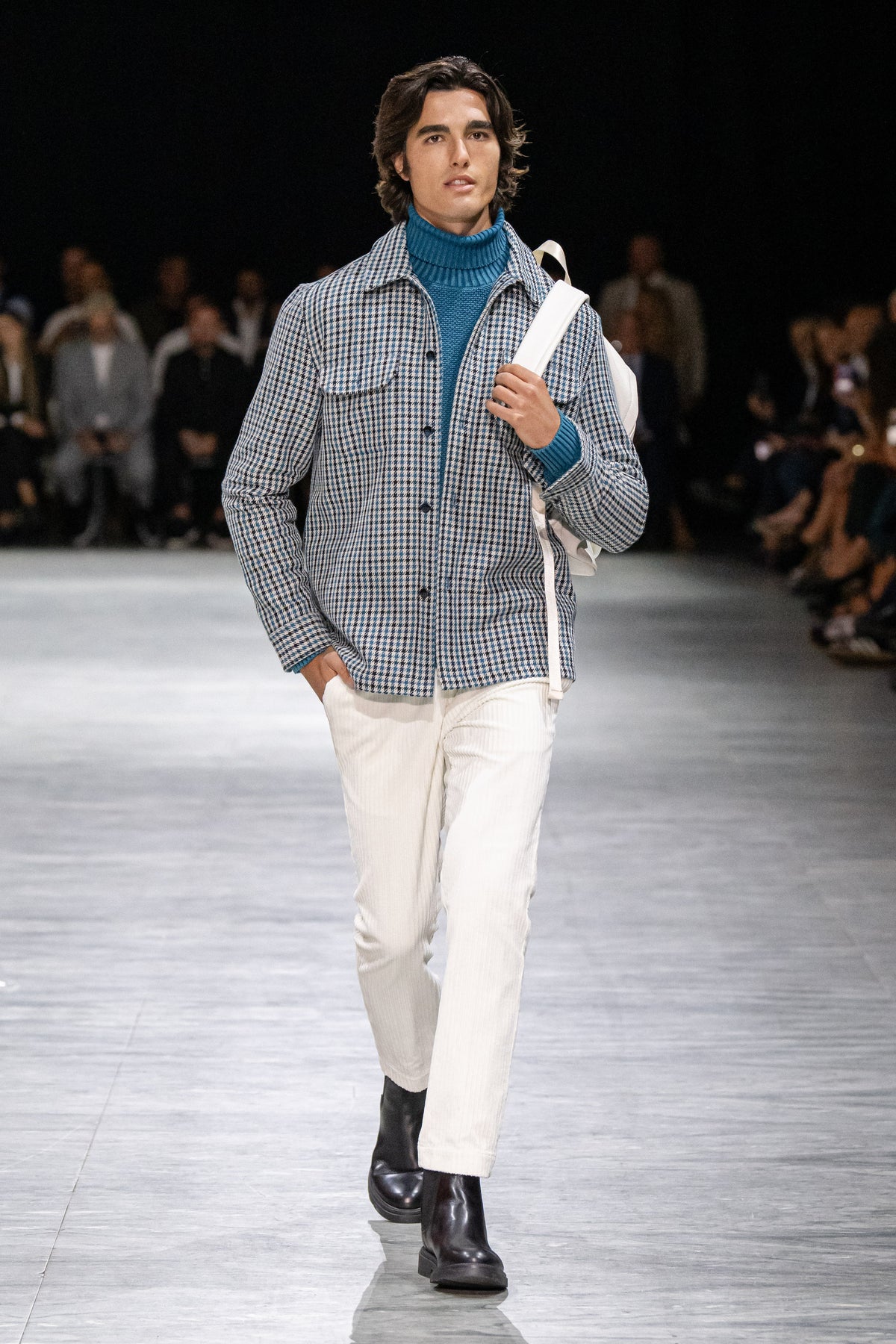 Overshirt Pied de Poule petrolio "Olden"-Dan John