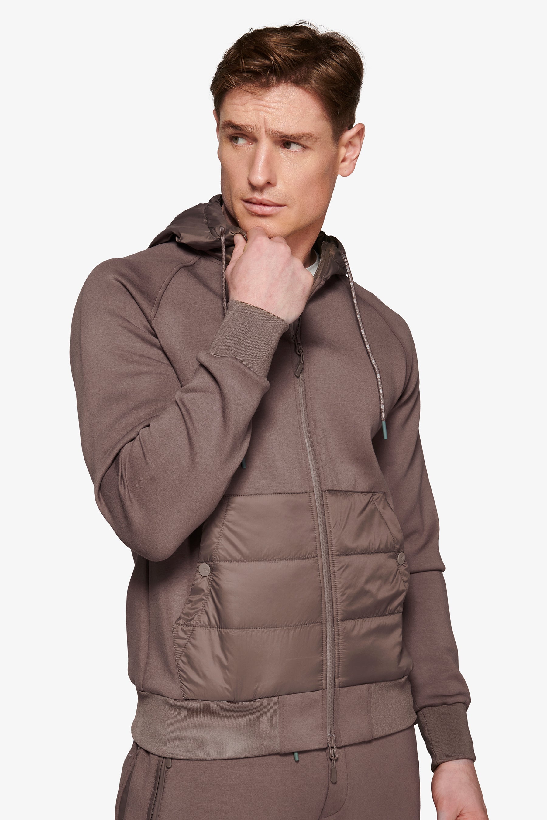 Felpa full zip bimaterica DNJ fango-Dan John