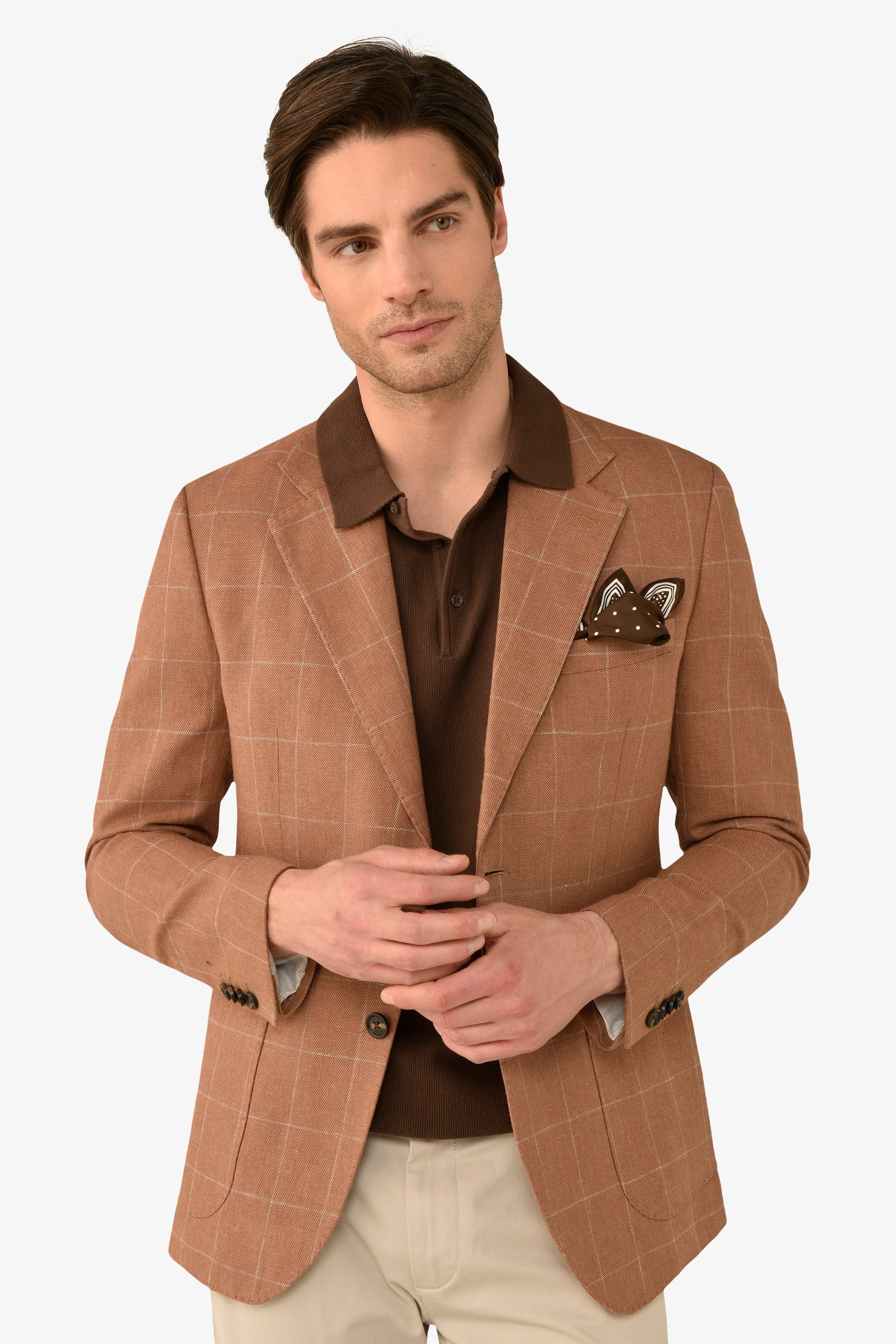 Giacca a quadri caramello slim-Dan John