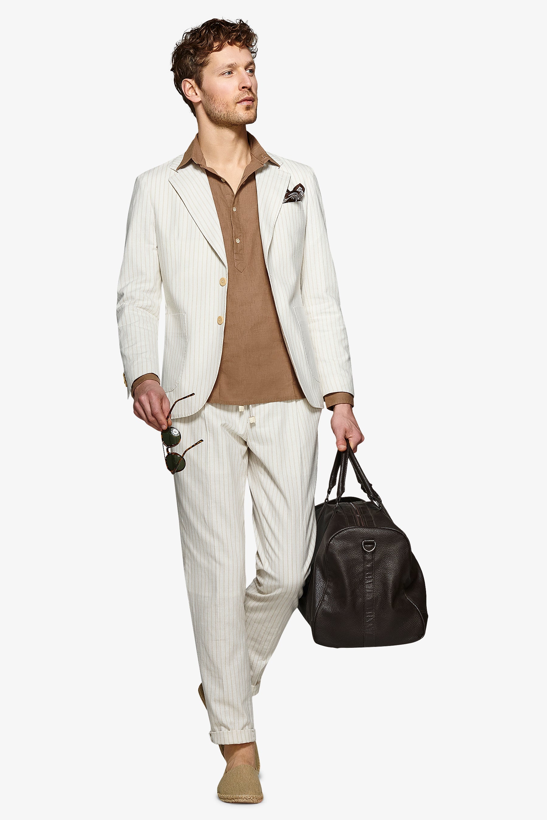 Giacca da abito a righe misto lino ecru slim-Dan John