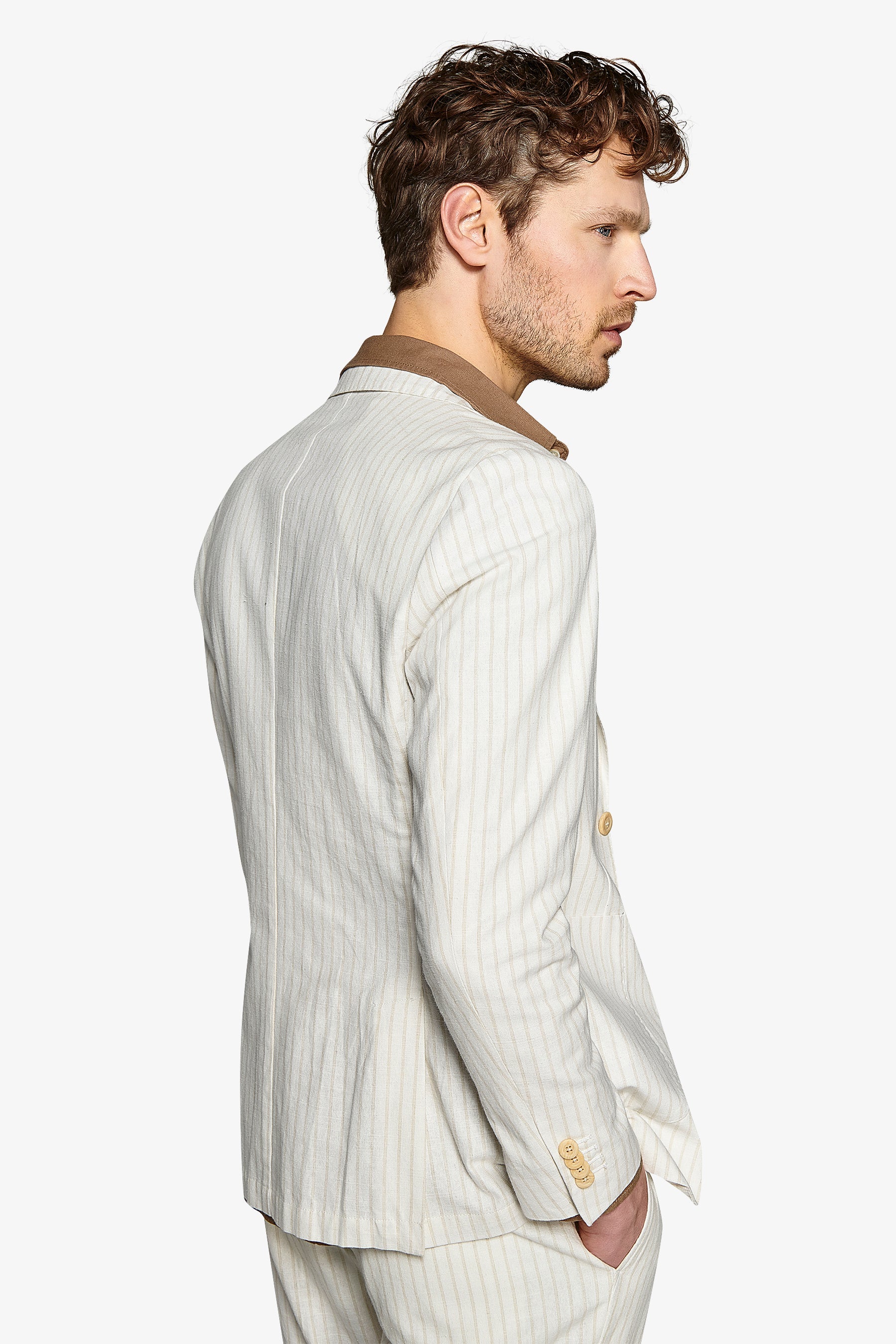 Giacca da abito a righe misto lino ecru slim-Dan John