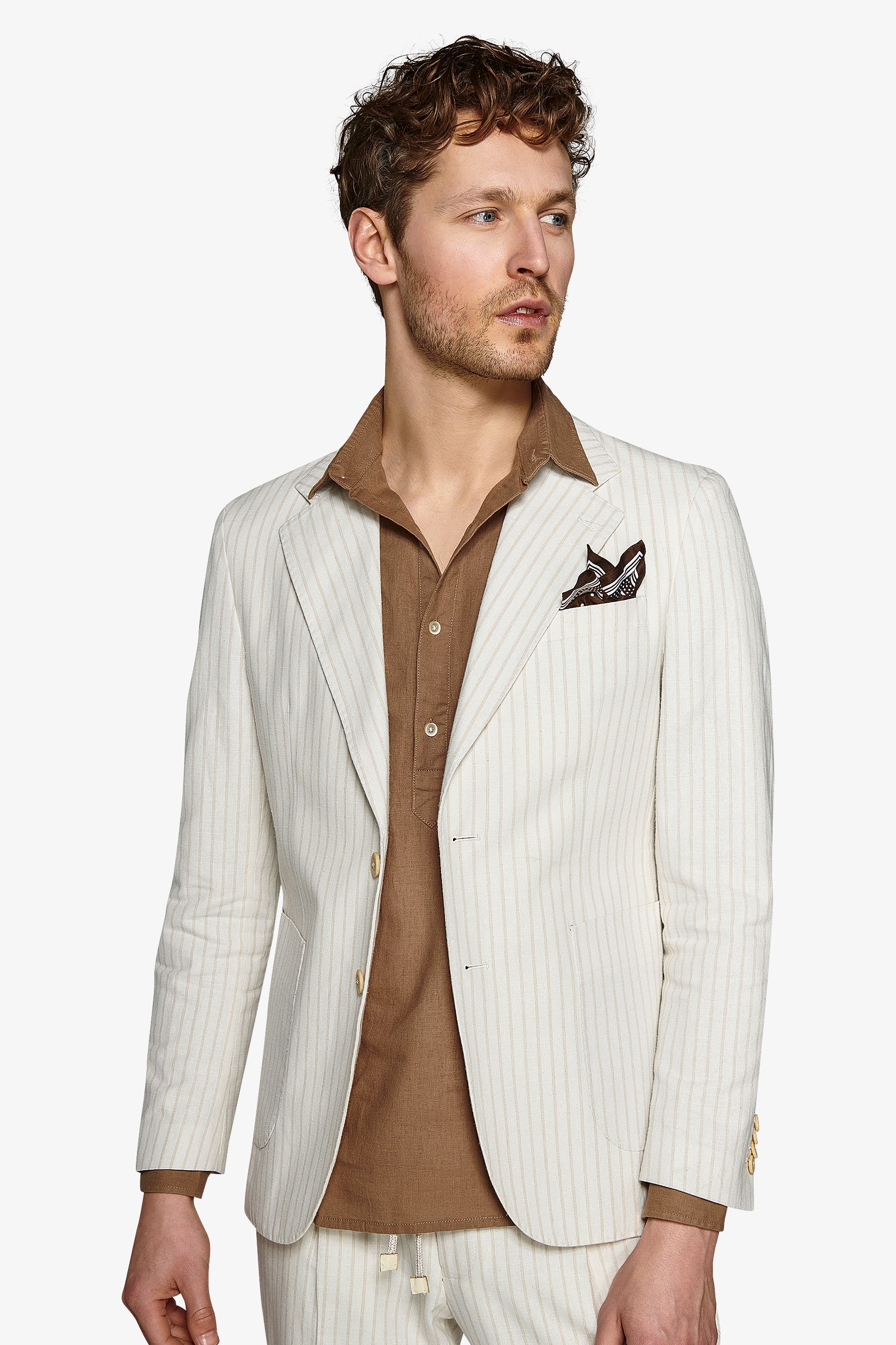 Giacca da abito a righe misto lino ecru slim-Dan John