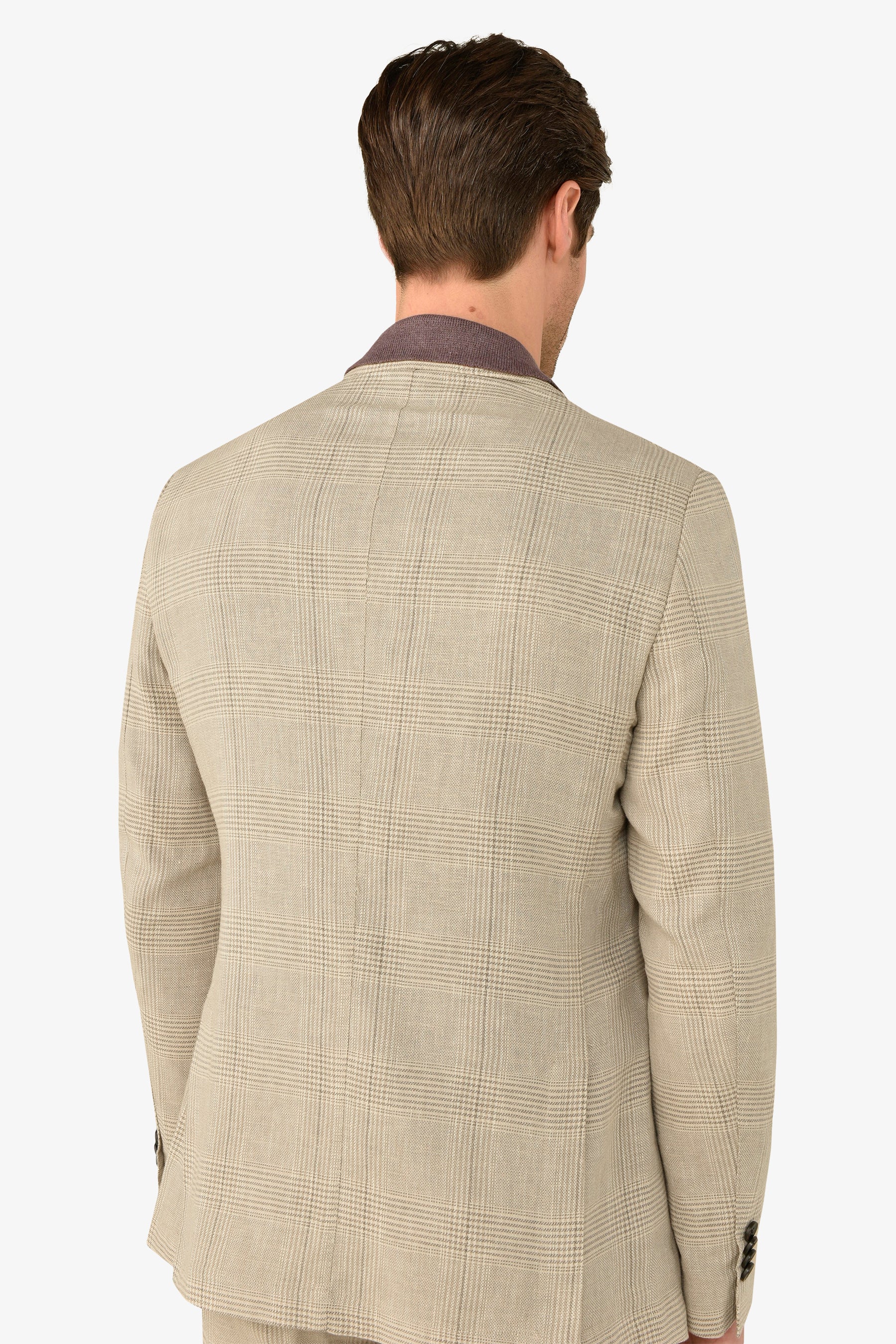 Giacca da abito destrutturata principe di galles sabbia slim-Dan John