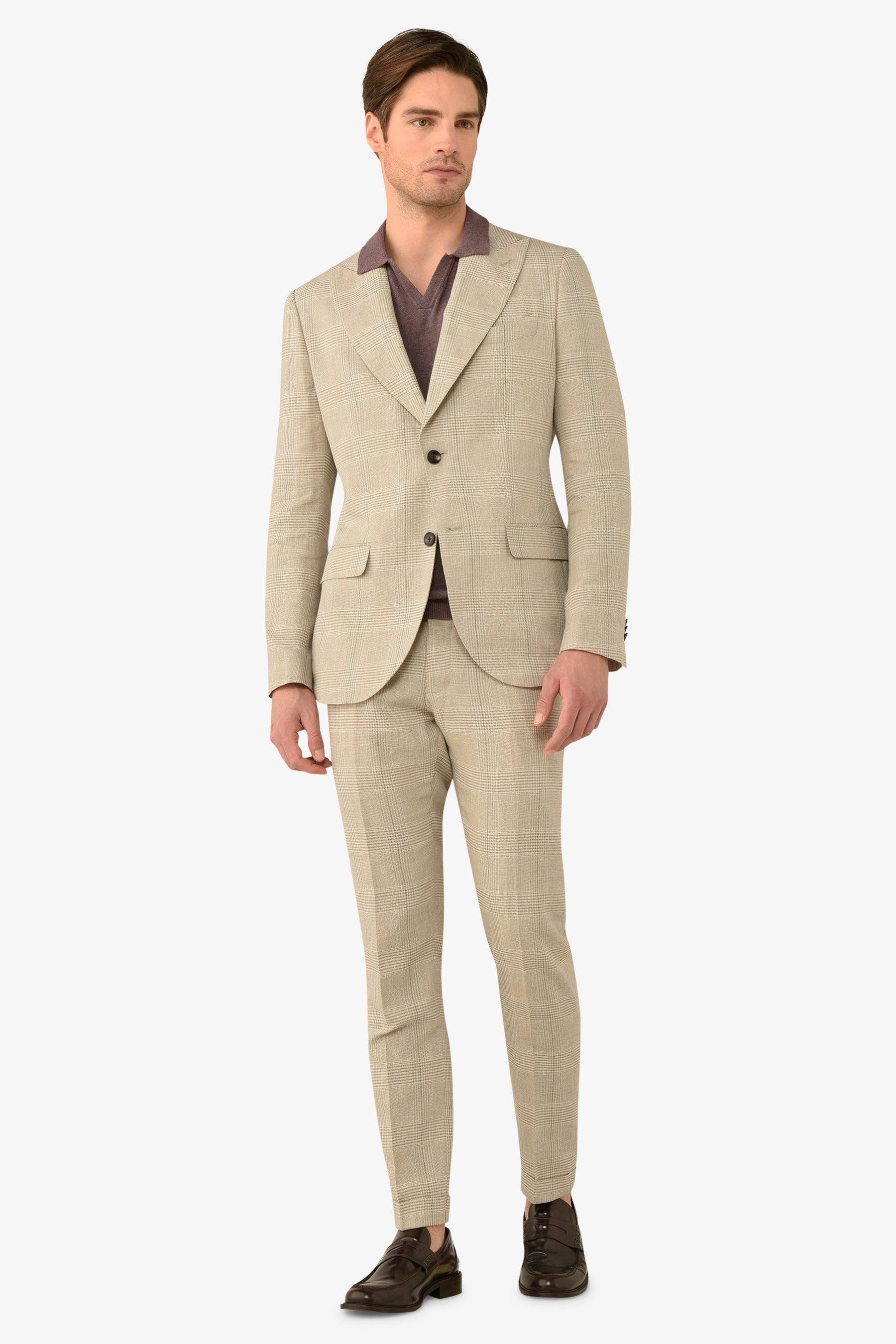 Giacca da abito destrutturata principe di galles sabbia slim-Dan John