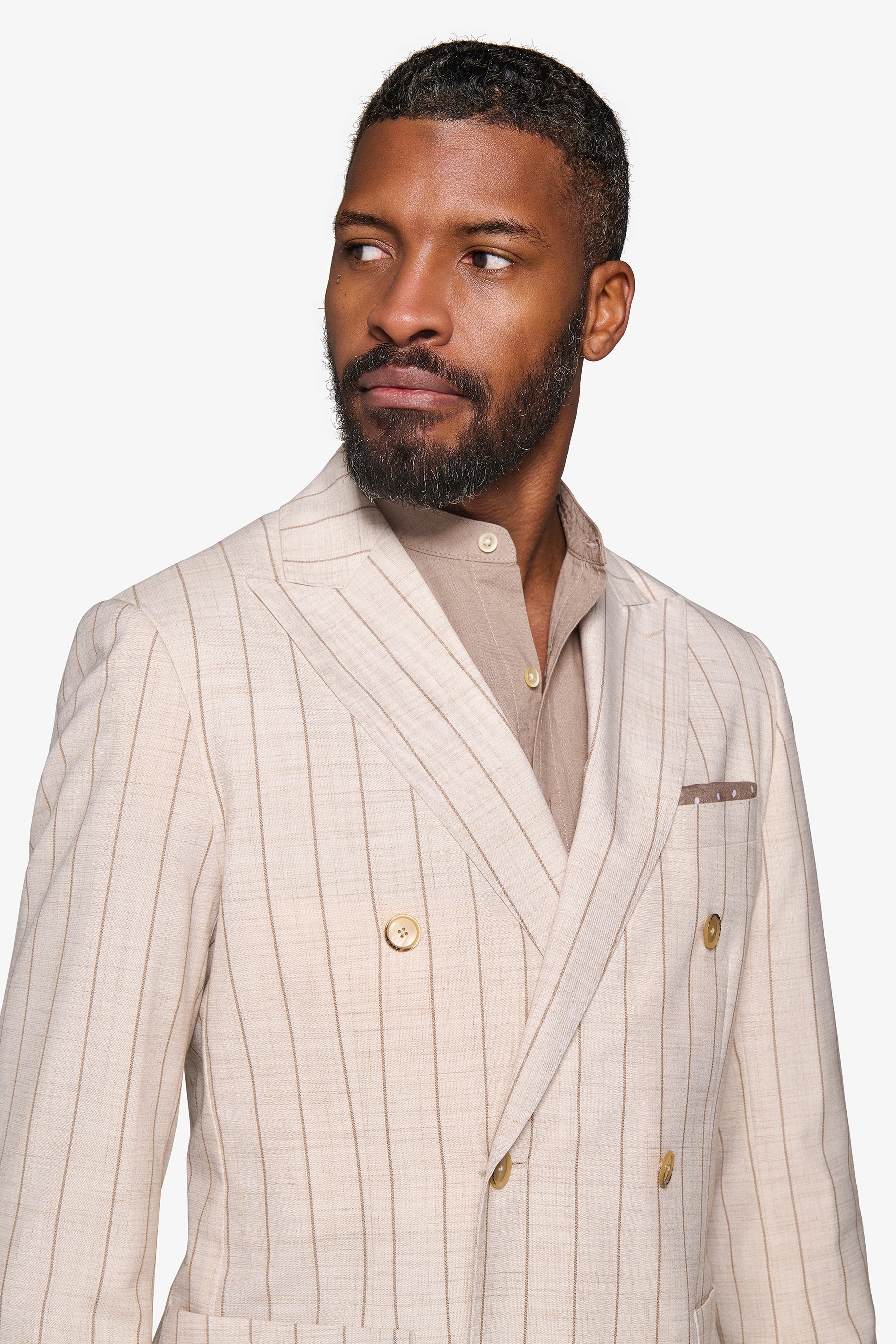 Giacca da abito doppiopetto gessata melange panna-Dan John