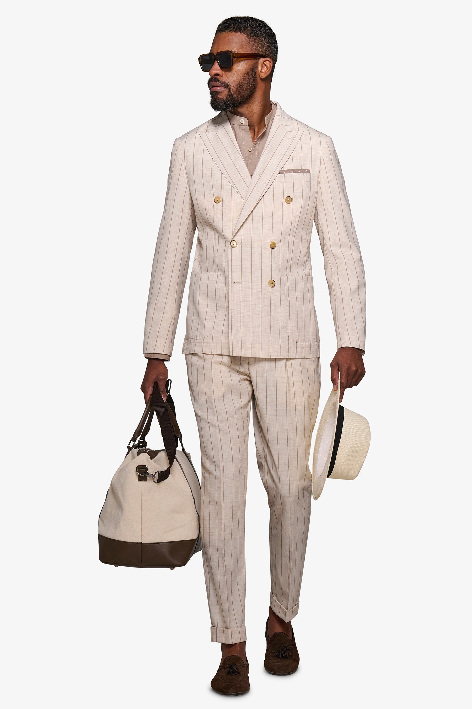 Giacca da abito doppiopetto gessata melange panna-Dan John