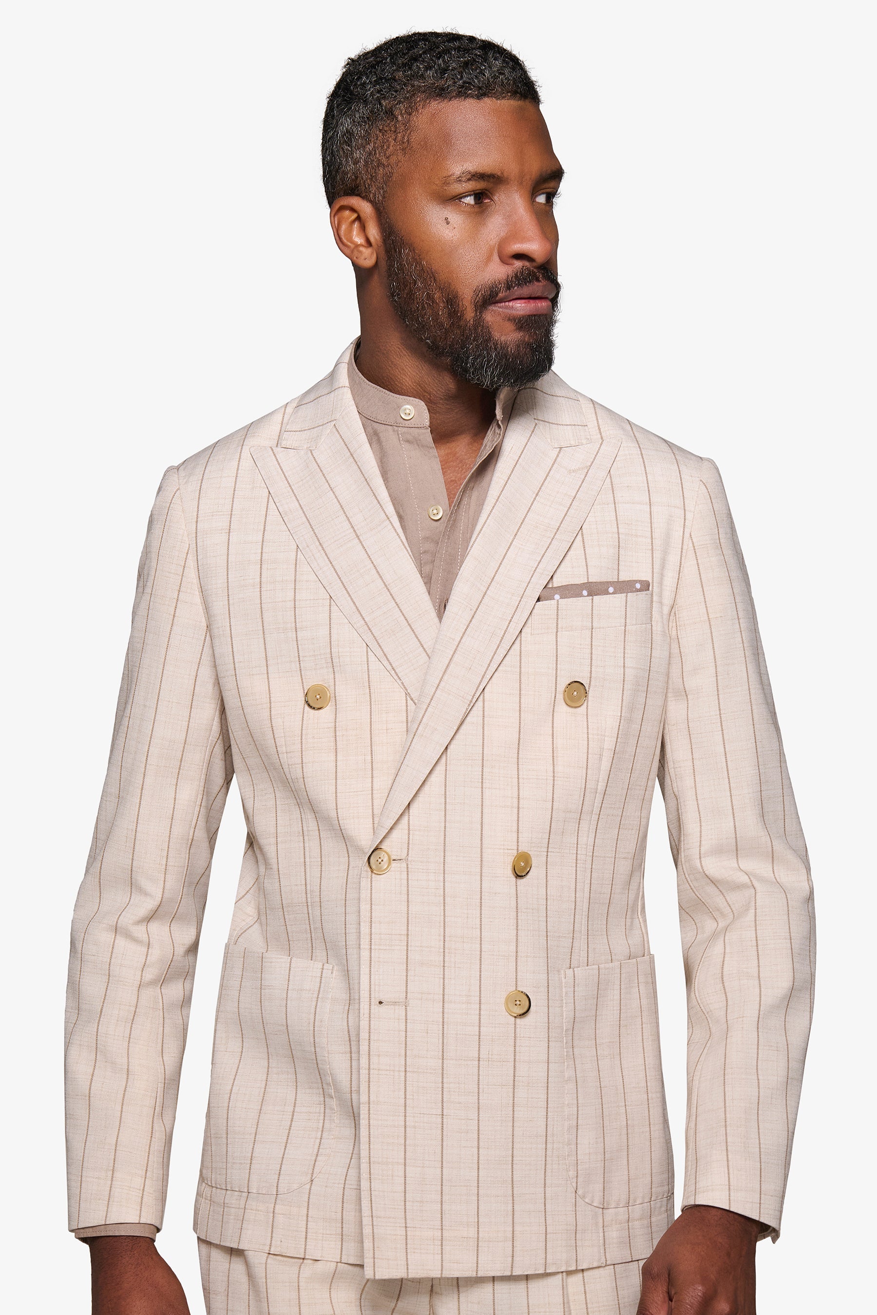 Giacca da abito doppiopetto gessata melange panna-Dan John