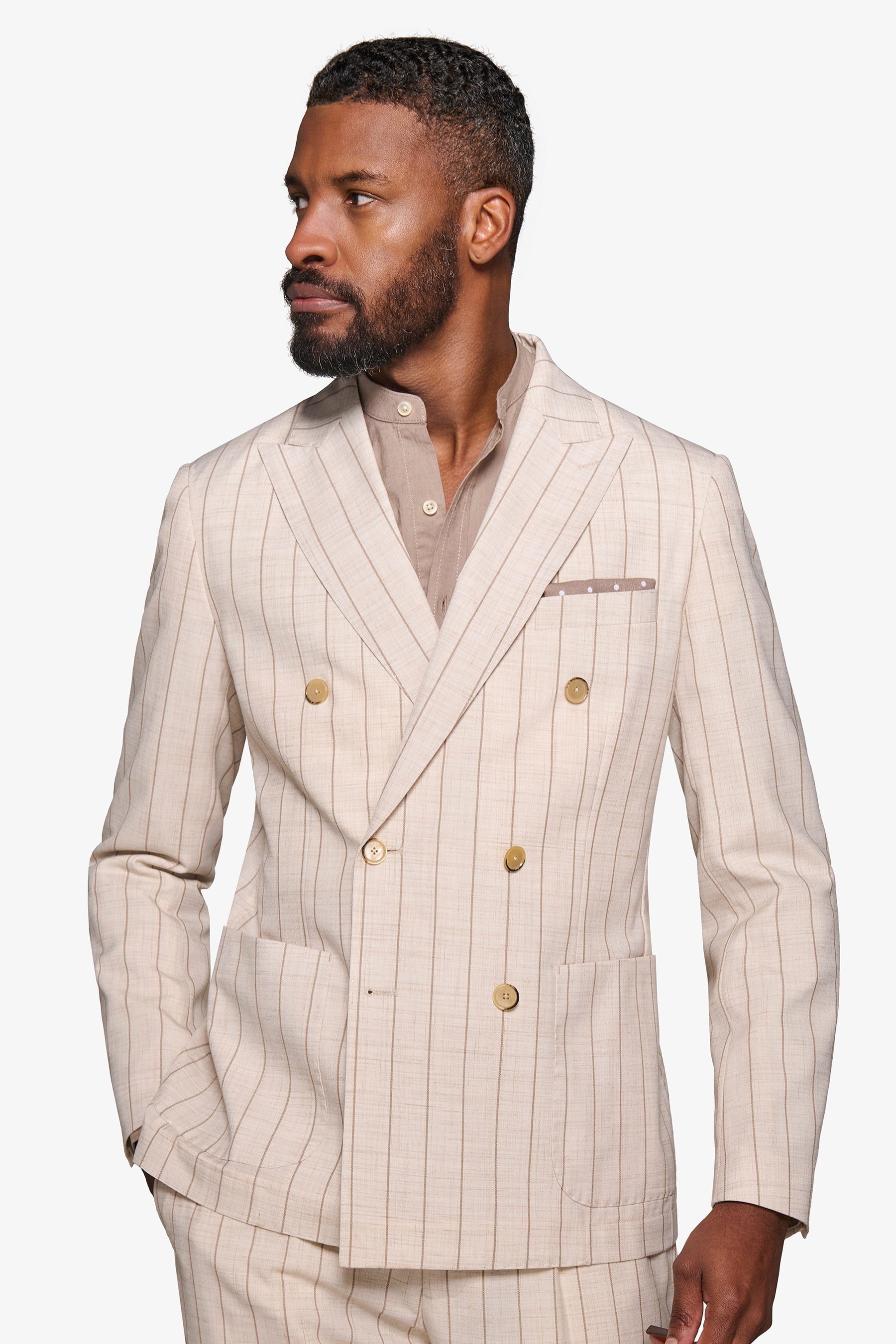 Giacca da abito doppiopetto gessata melange panna-Dan John