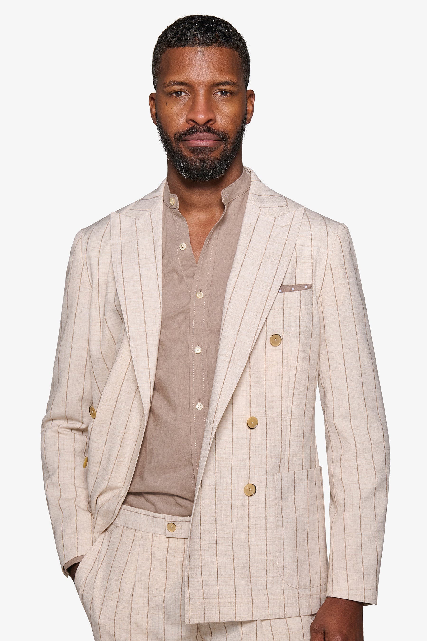 Giacca da abito doppiopetto gessata melange panna-Dan John