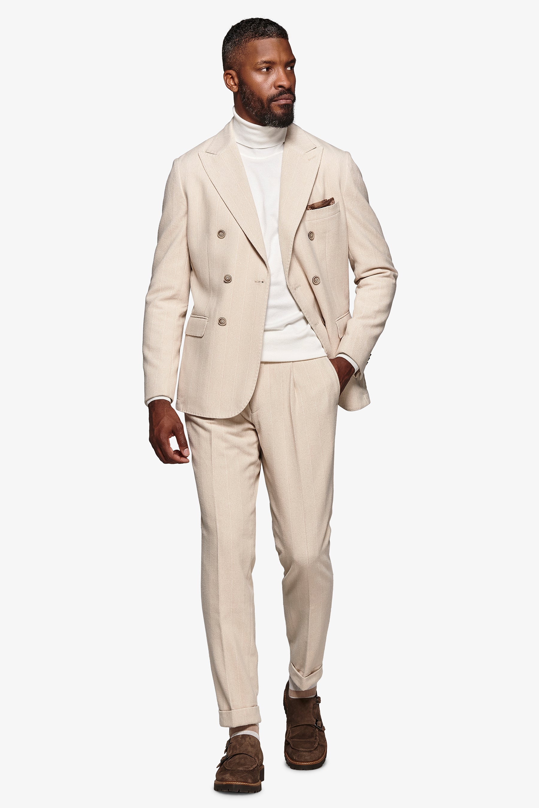 Giacca da abito doppiopetto gessato panna-Dan John