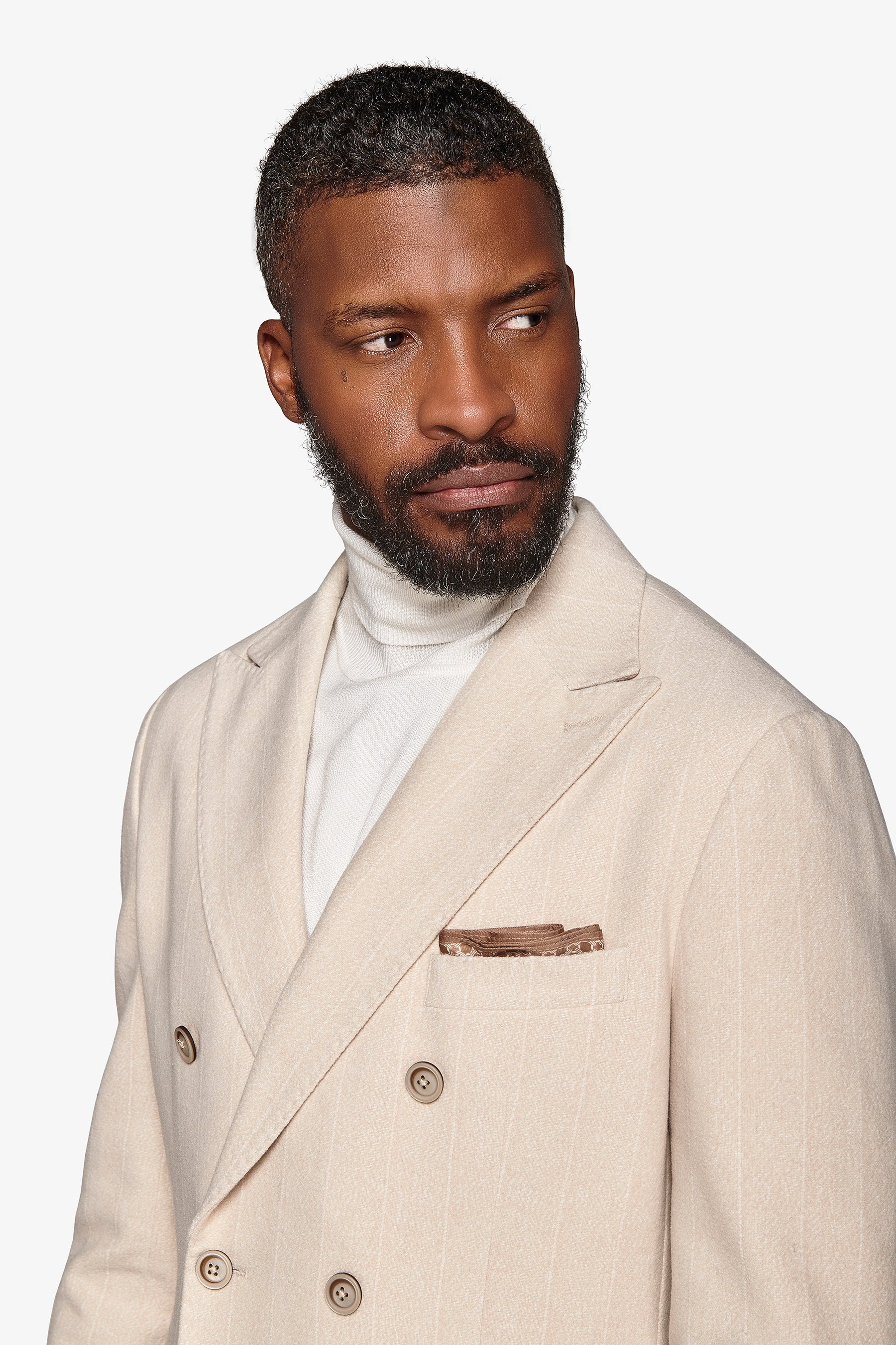 Giacca da abito doppiopetto gessato panna-Dan John