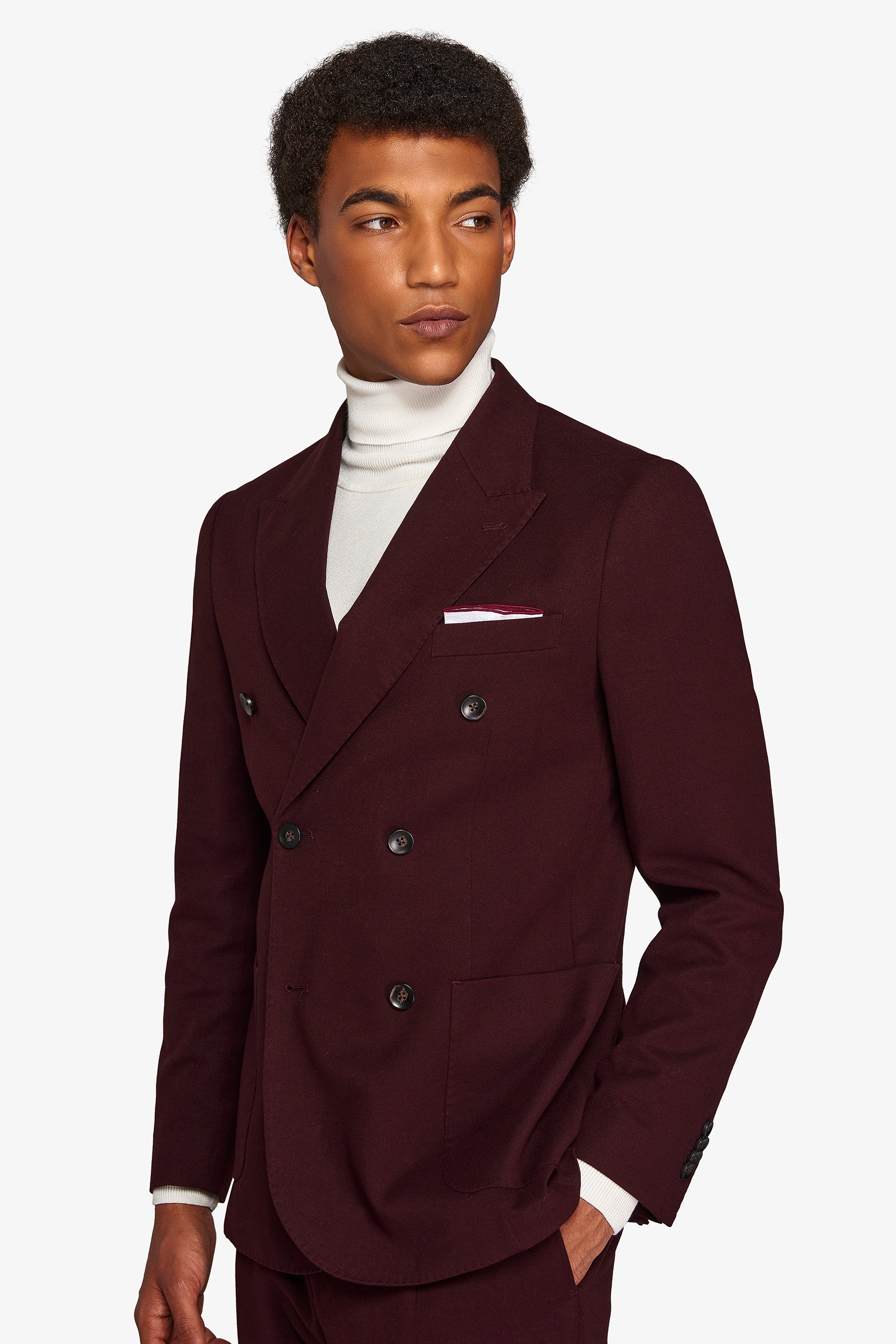 Giacca da abito doppiopetto in panno bordeaux slim-Dan John