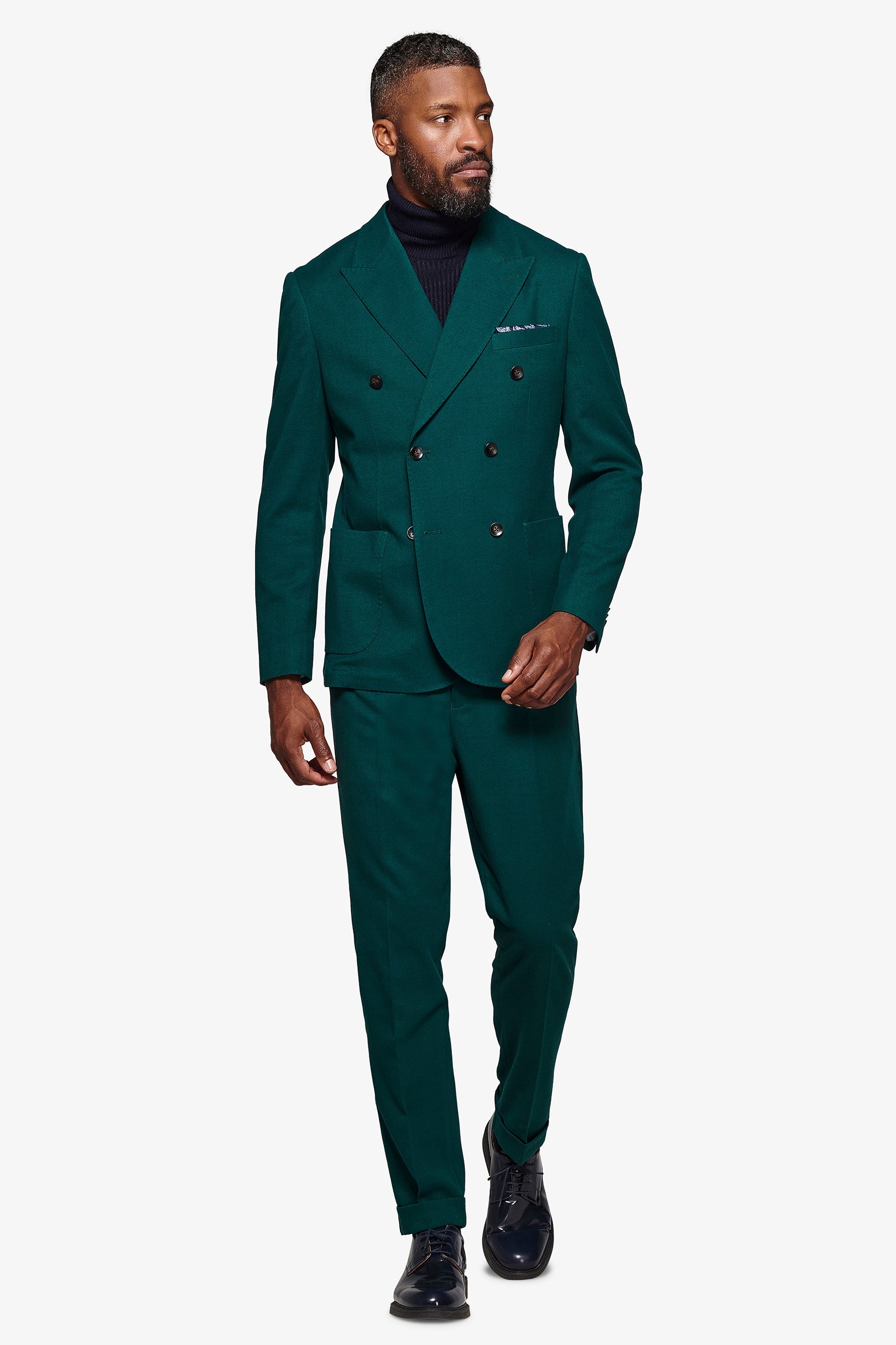 Giacca da abito doppiopetto in panno ottanio slim-Dan John