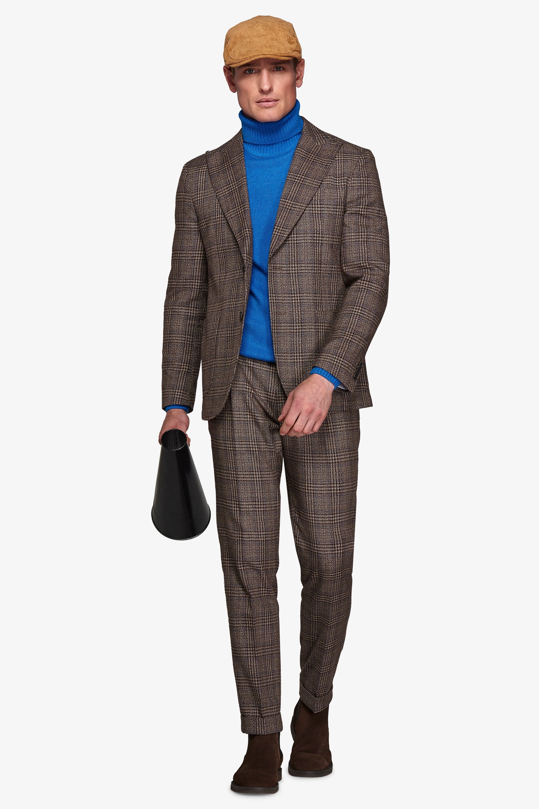 Giacca da abito fantasia overcheck castagna slim-Dan John