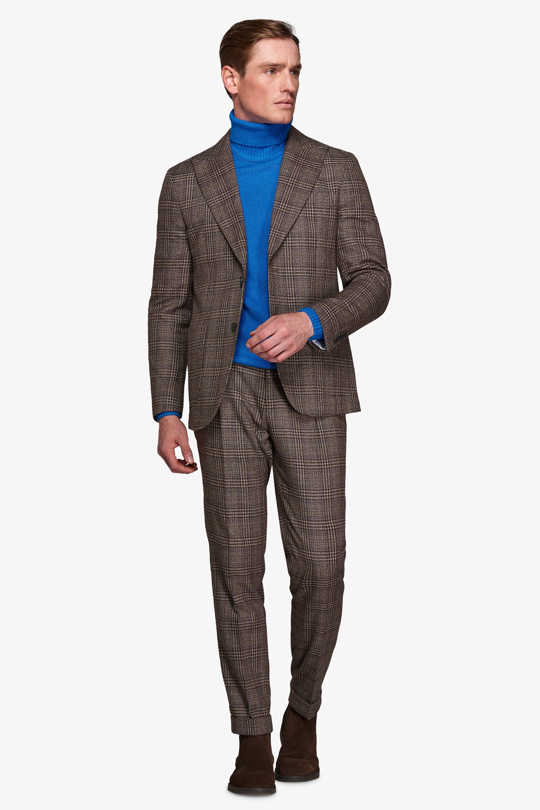 Giacca da abito fantasia overcheck castagna slim-Dan John