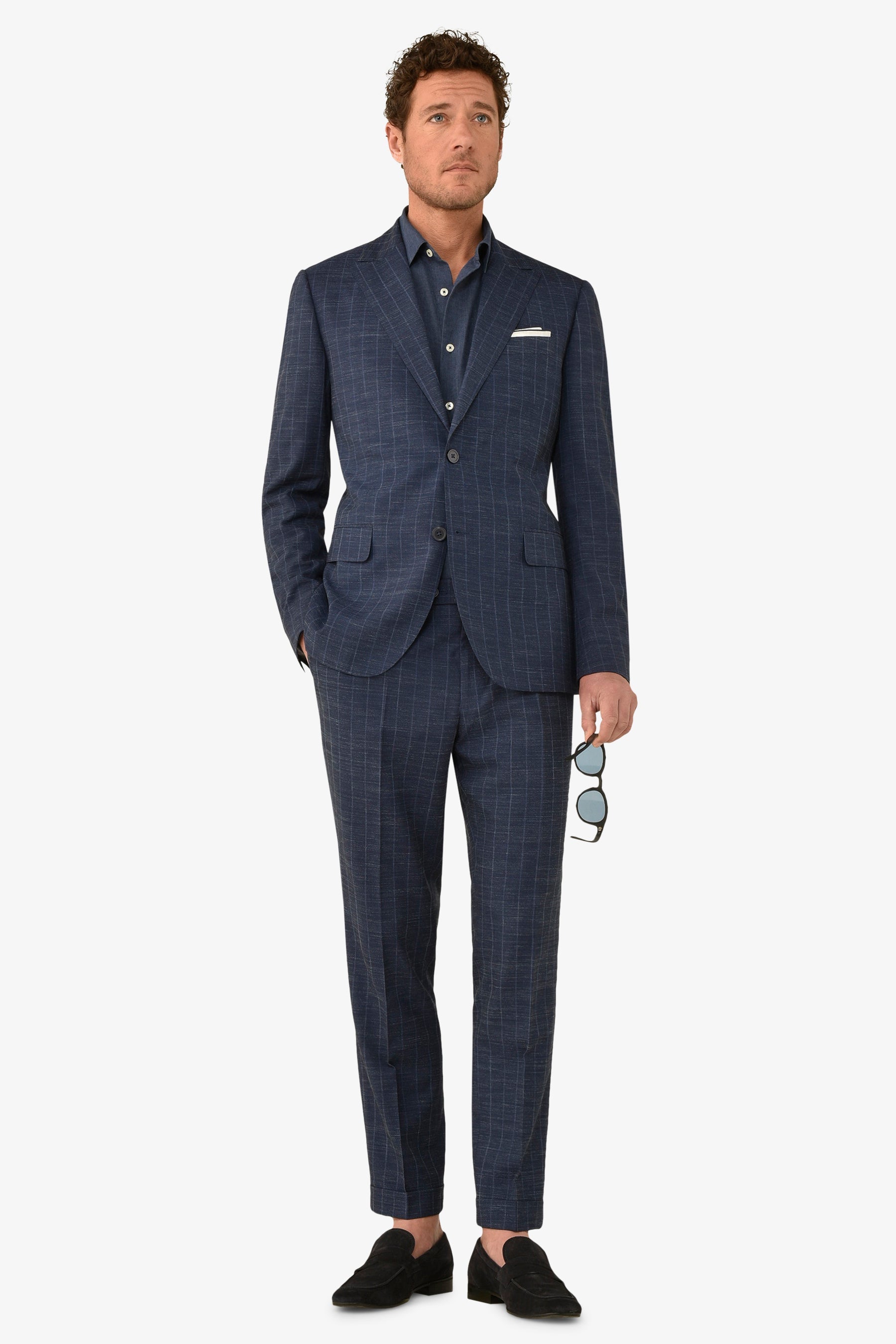 Giacca da abito gessata fiammata blu slim-Dan John