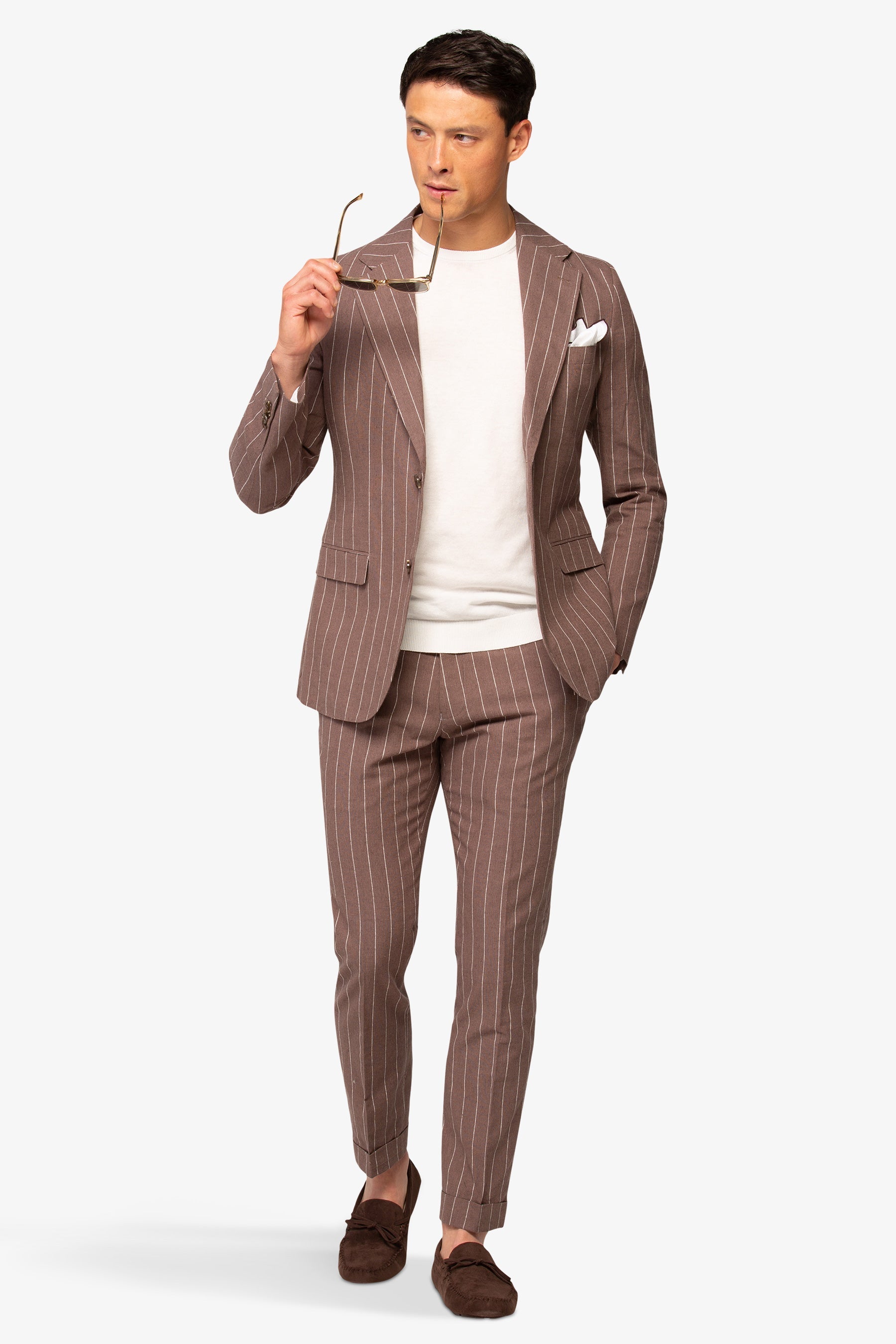 Giacca da abito gessata marrone slim-Dan John