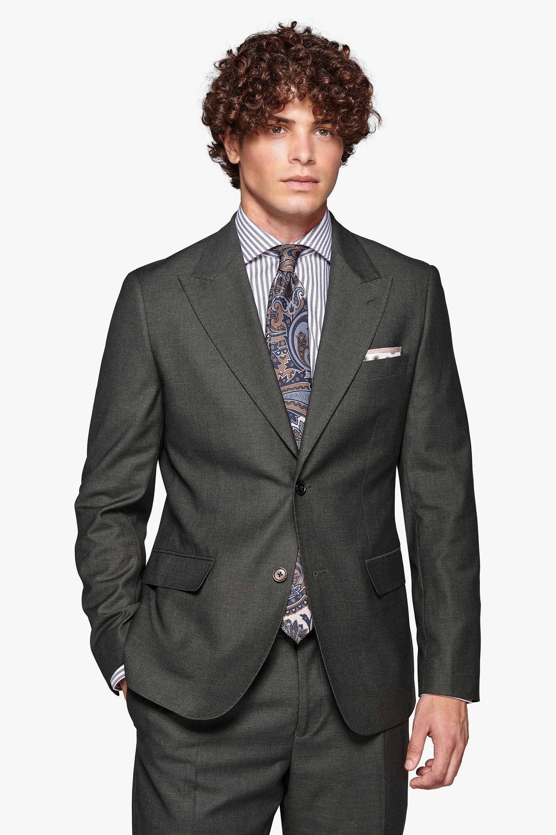 Giacca da abito micro armaturata verde slim-Dan John