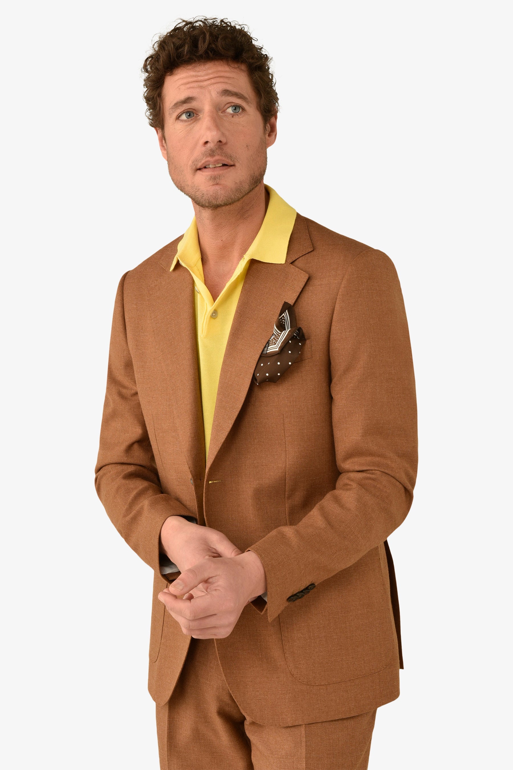 Giacca da abito misto lino fiammata tabacco slim-Dan John