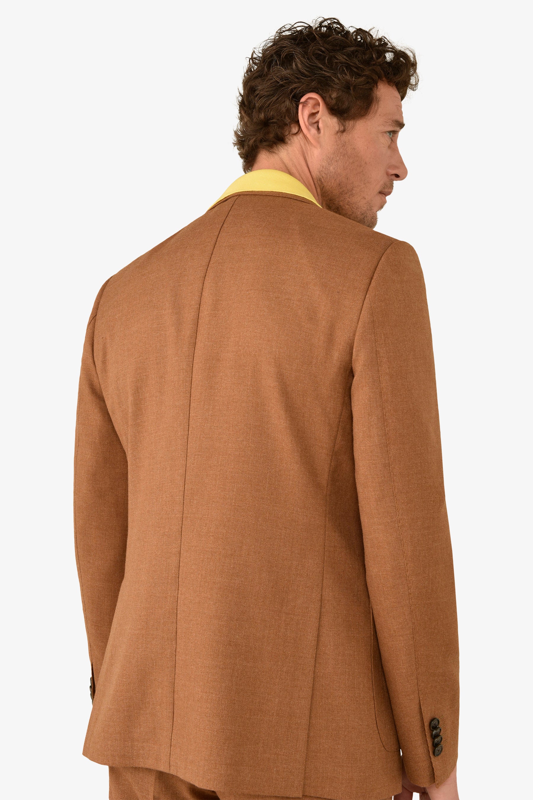 Giacca da abito misto lino fiammata tabacco slim-Dan John