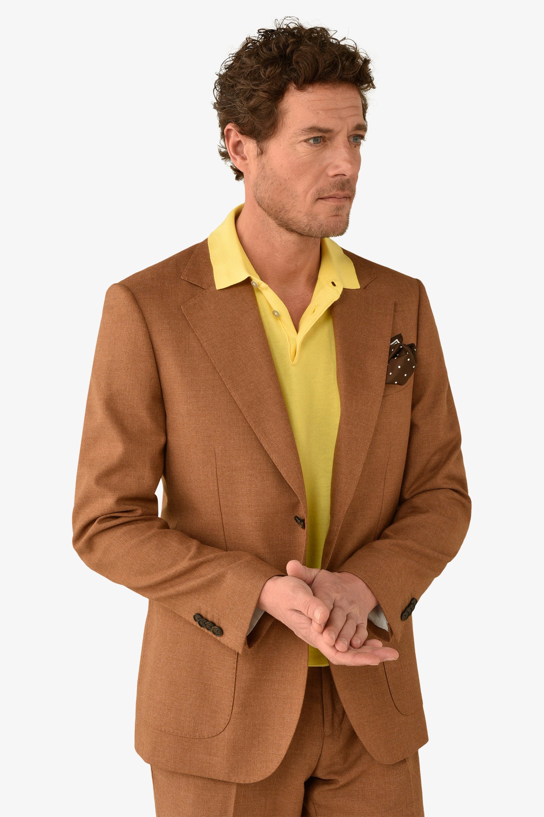 Giacca da abito misto lino fiammata tabacco slim-Dan John