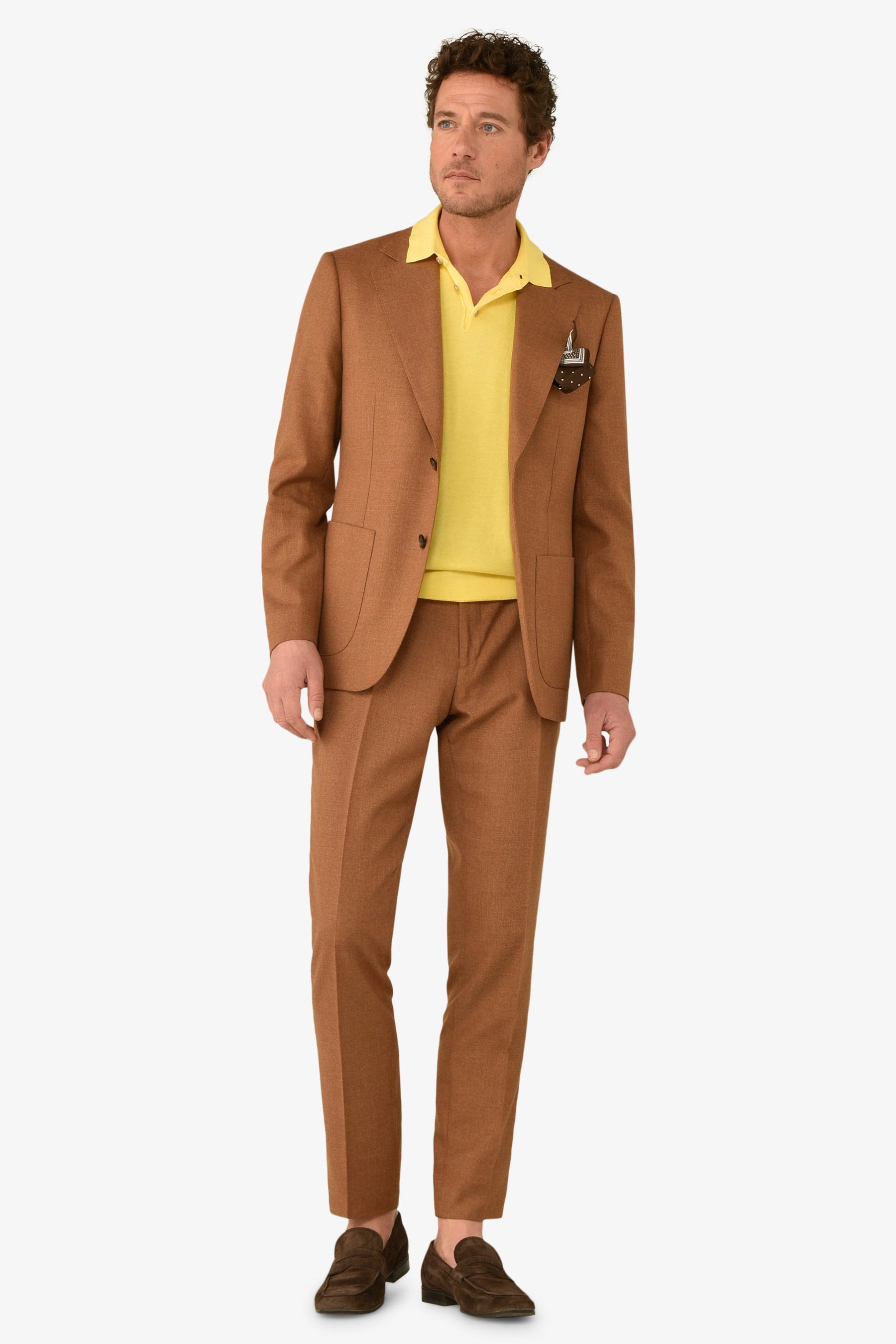 Giacca da abito misto lino fiammata tabacco slim-Dan John