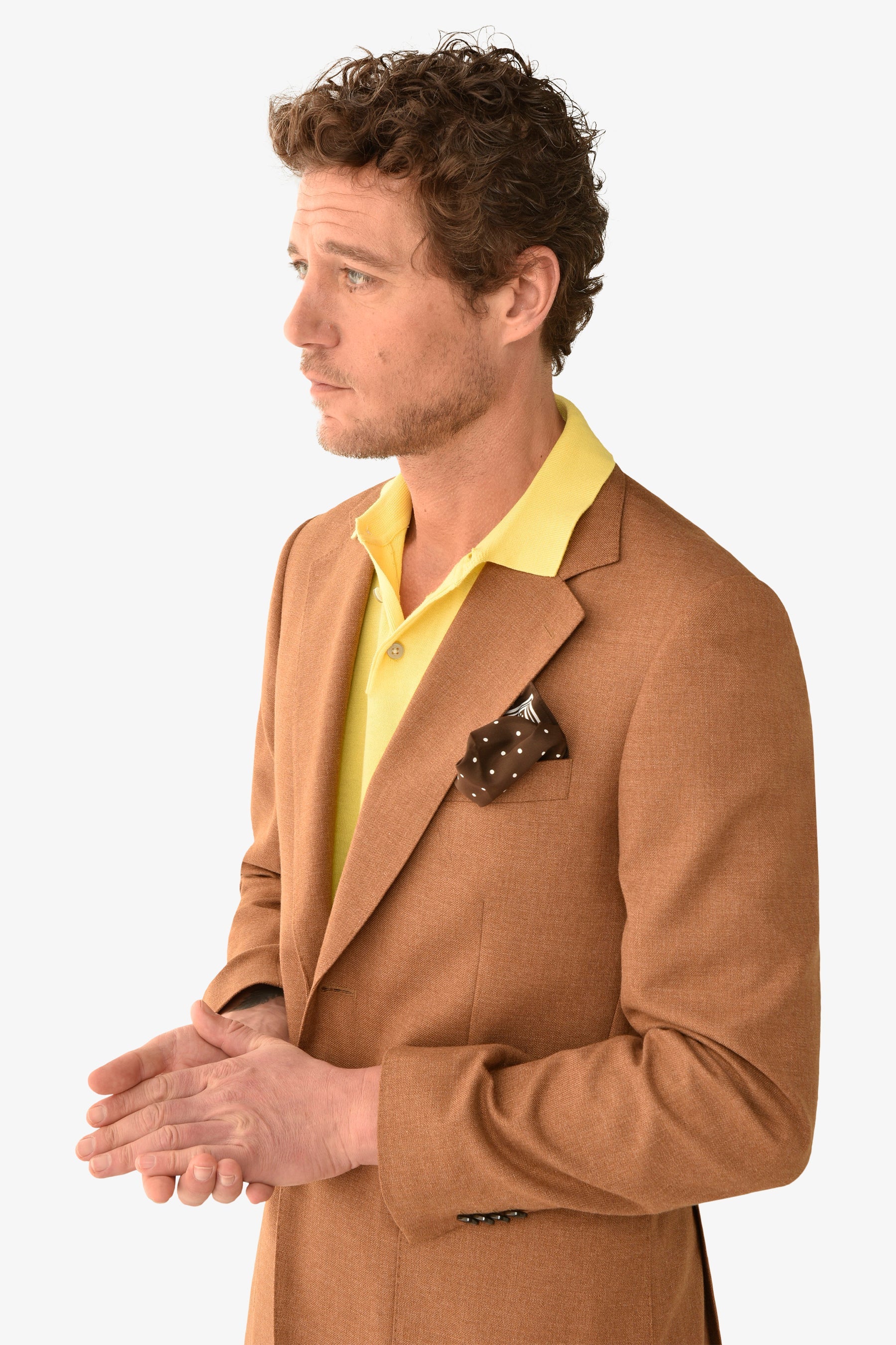 Giacca da abito misto lino fiammata tabacco slim-Dan John