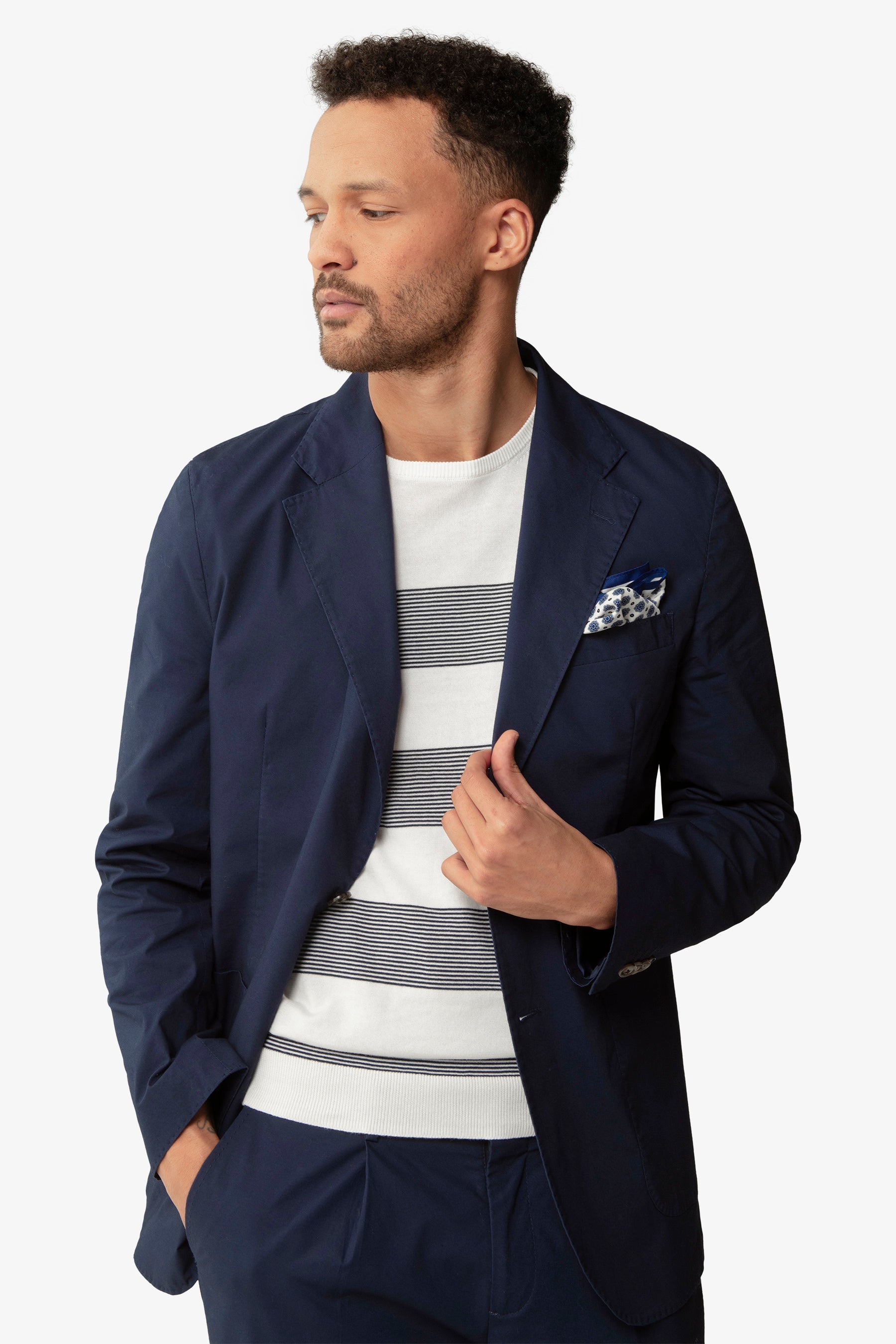 Giacca da abito tela paracadute blu slim-Dan John