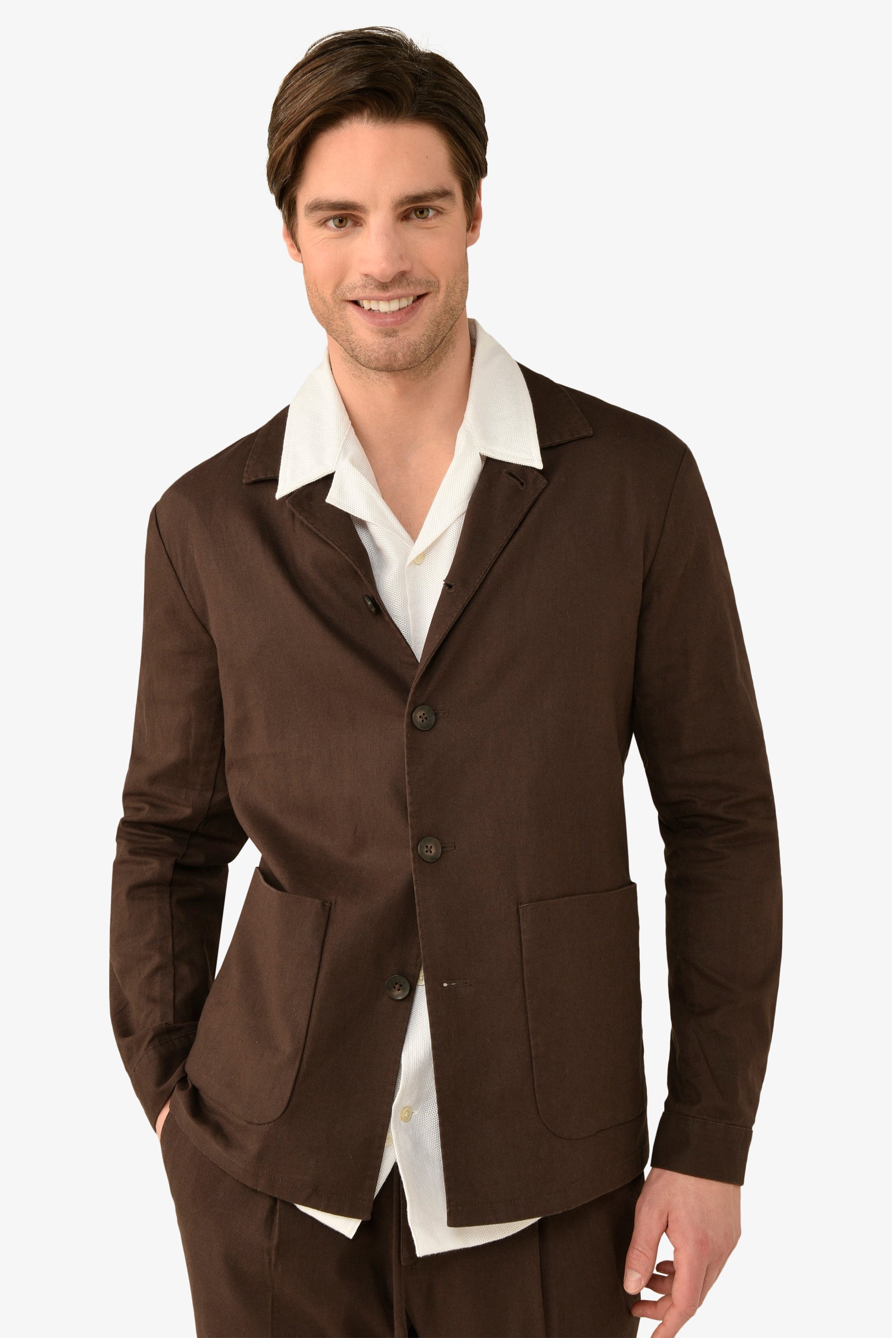 Giacca da abito worker misto lino moro-Dan John