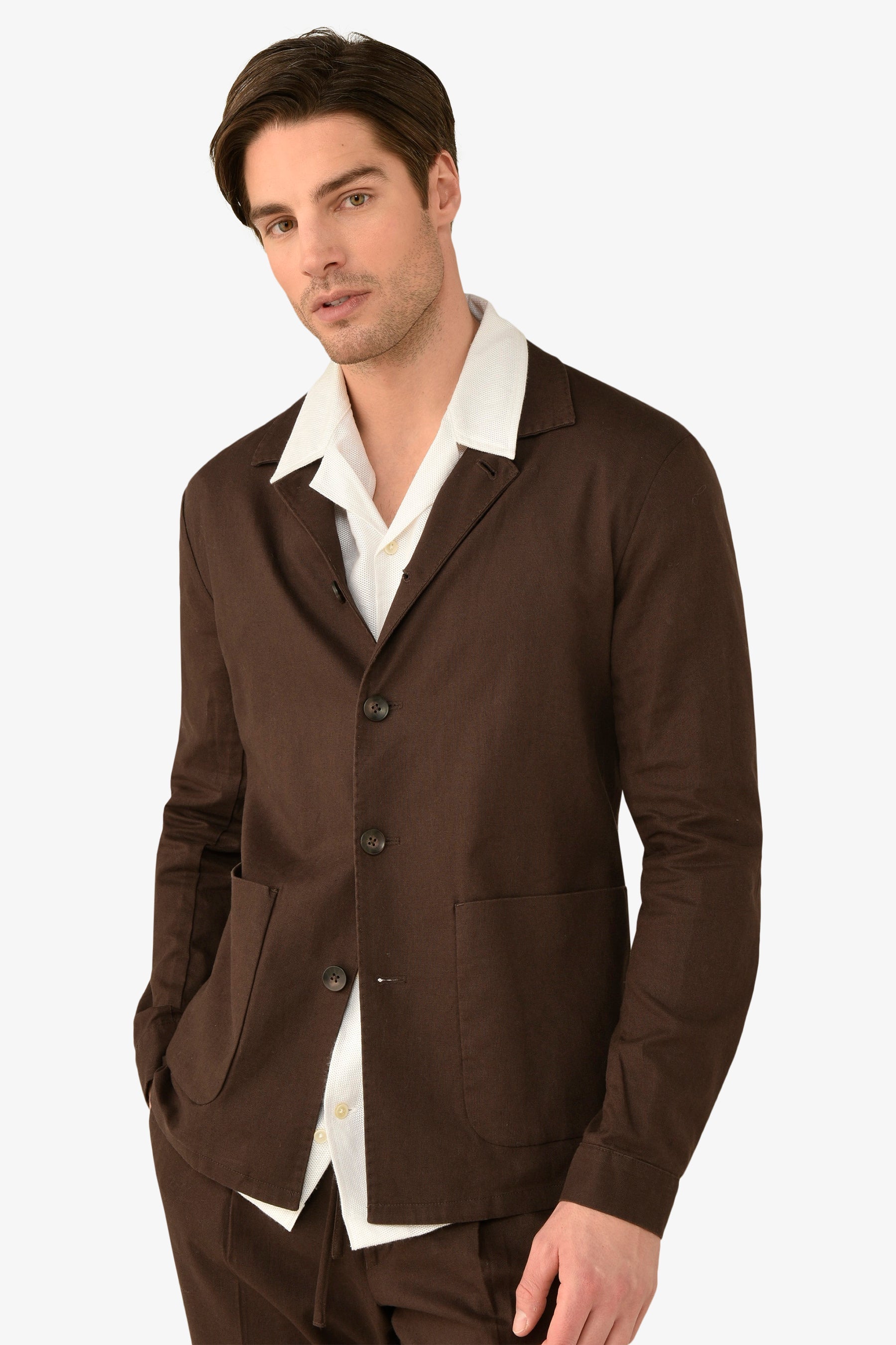 Giacca da abito worker misto lino moro-Dan John