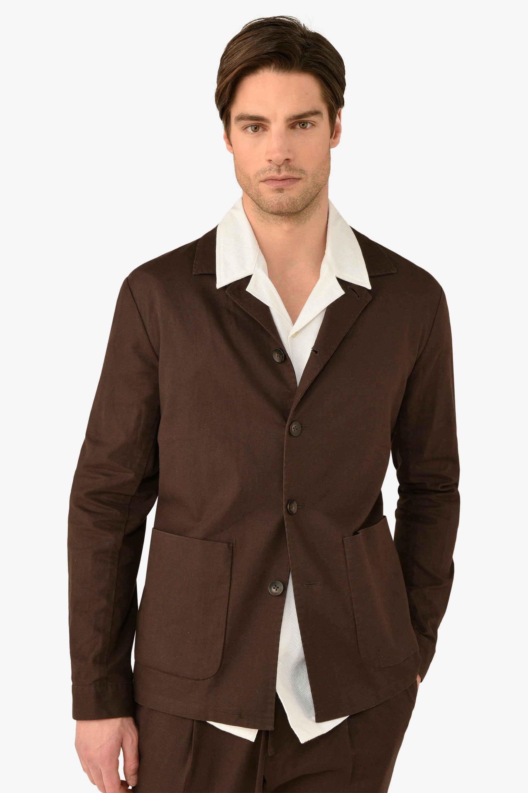 Giacca da abito worker misto lino moro-Dan John