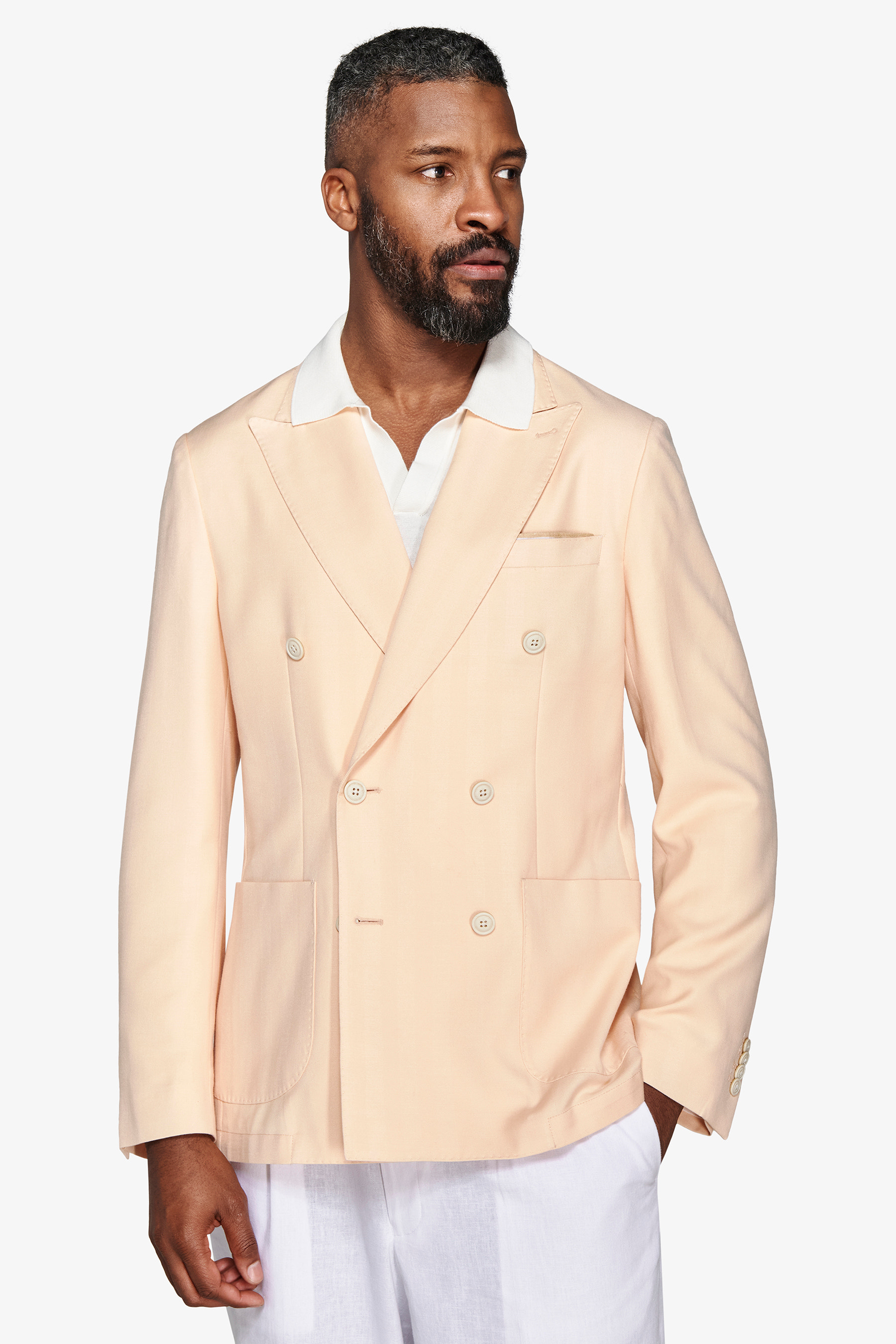 Giacca doppiopetto Herringbone pesca-Dan John