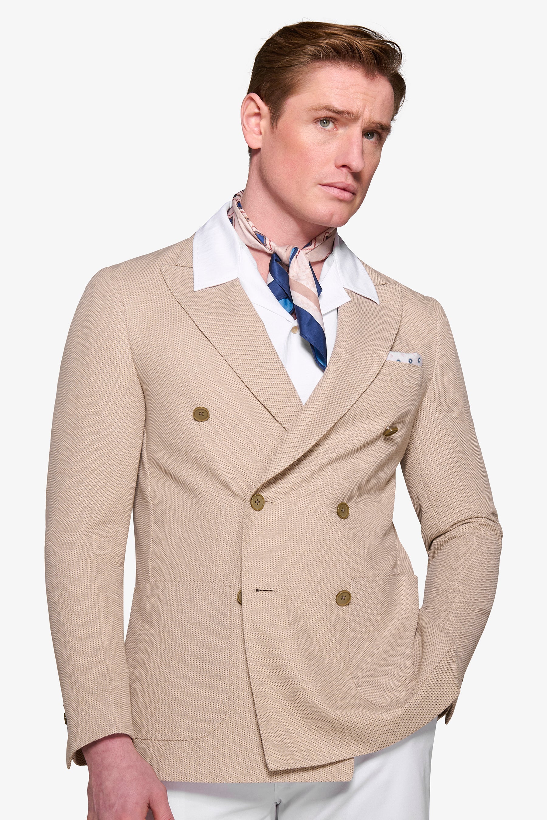 Giacca doppiopetto jersey armaturata beige-Dan John