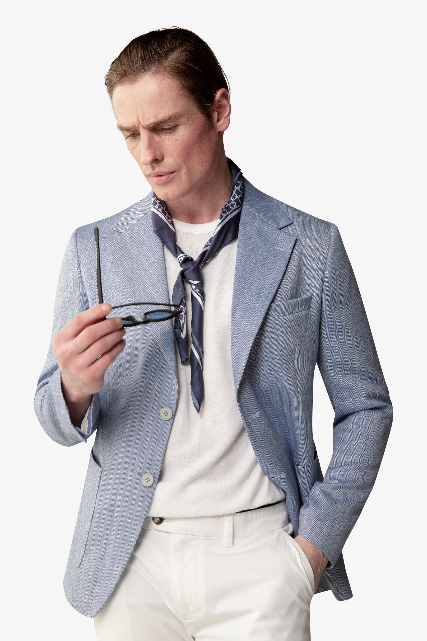 Giacca fantasia herringbone cielo-Dan John