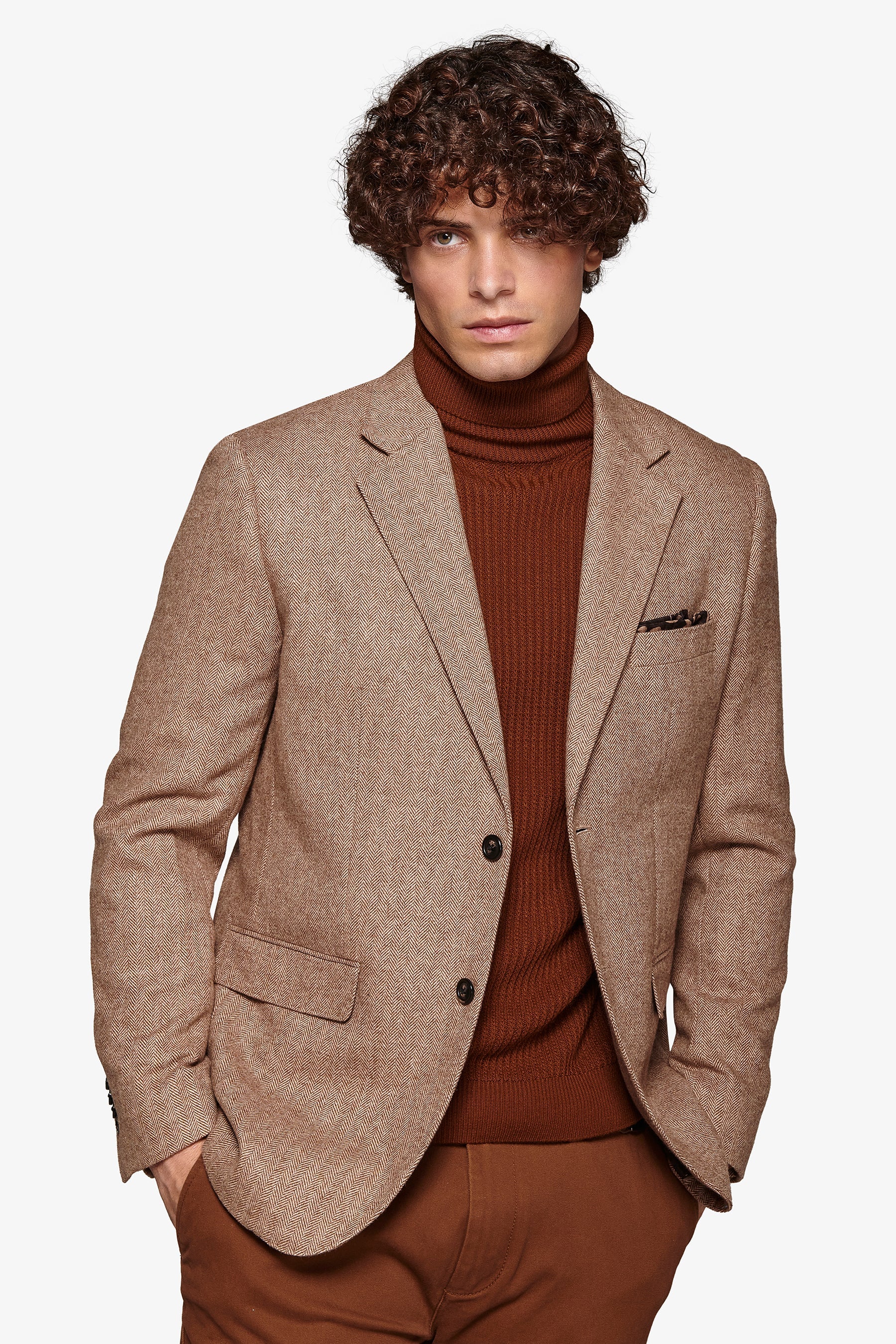 Giacca in flanella spigata cammello-Dan John