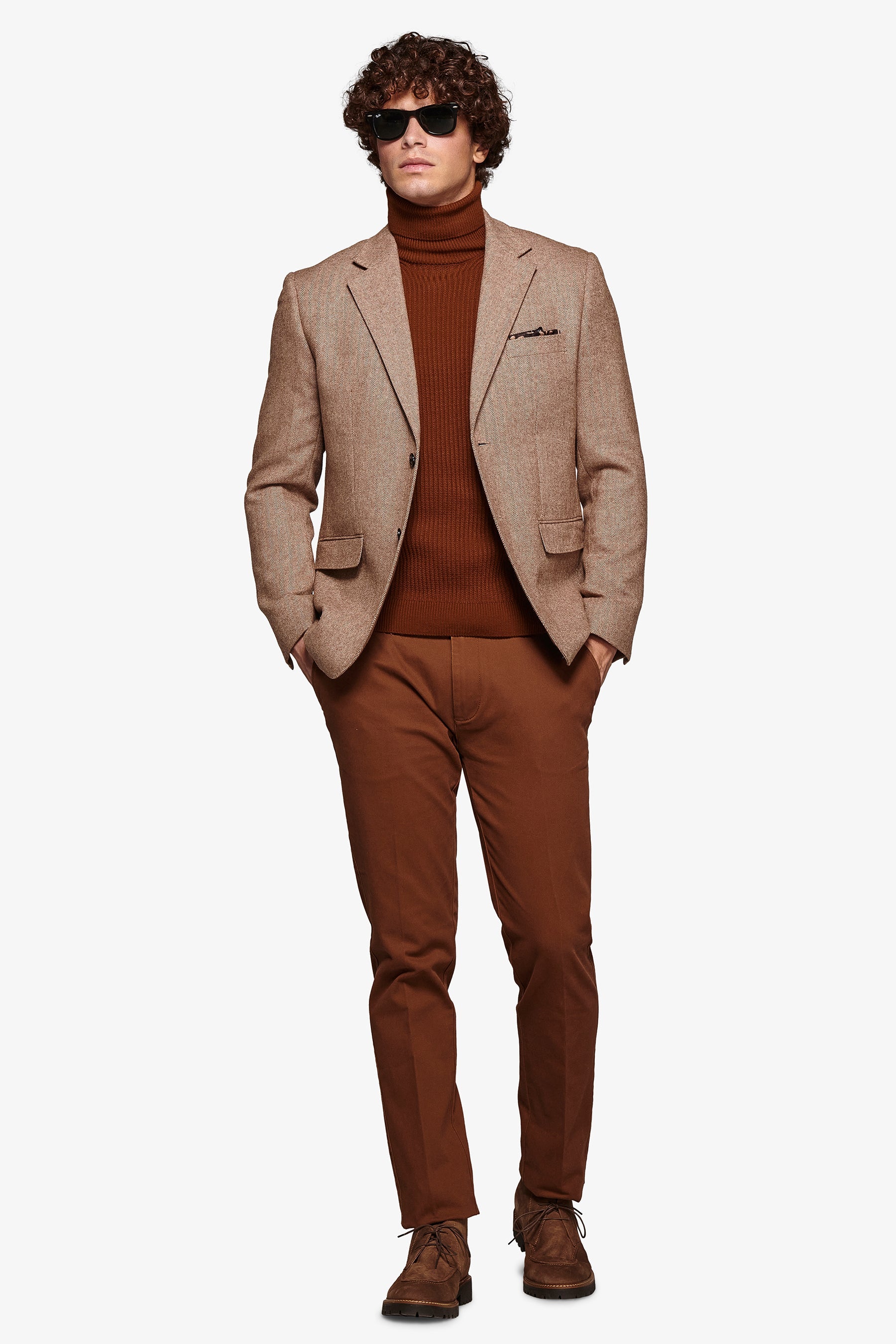 Giacca in flanella spigata cammello-Dan John