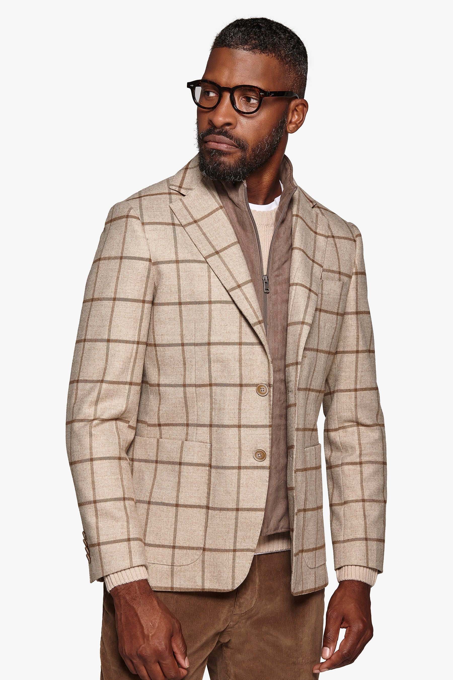 Giacca overcheck con pettorina beige-Dan John