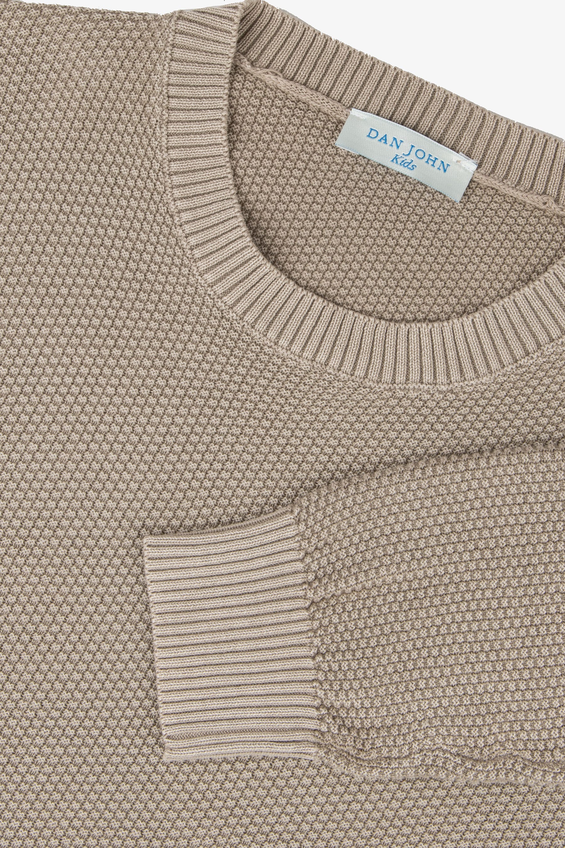 KIDS Taupe rice stitch crewneck sweater