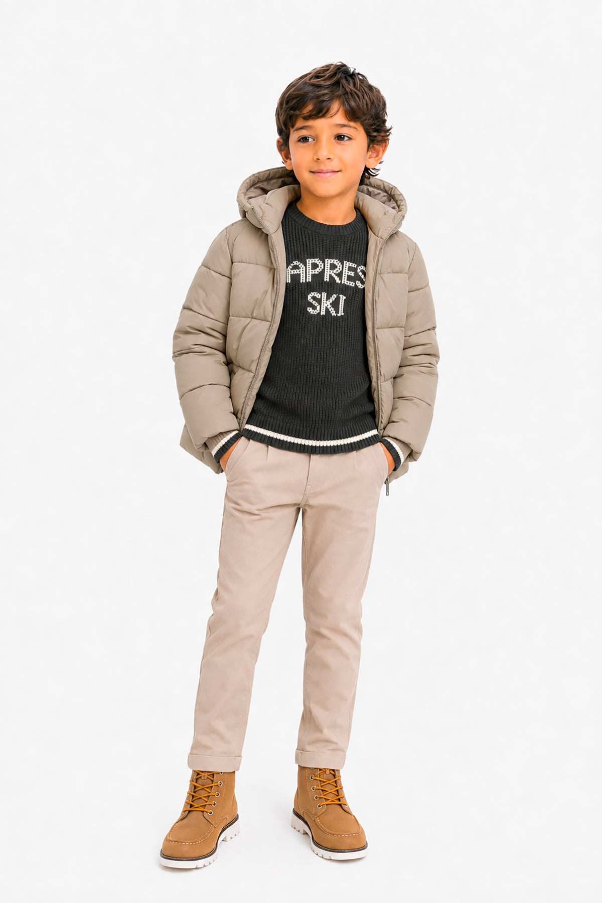 Piumino full zip trapuntato beige Kids